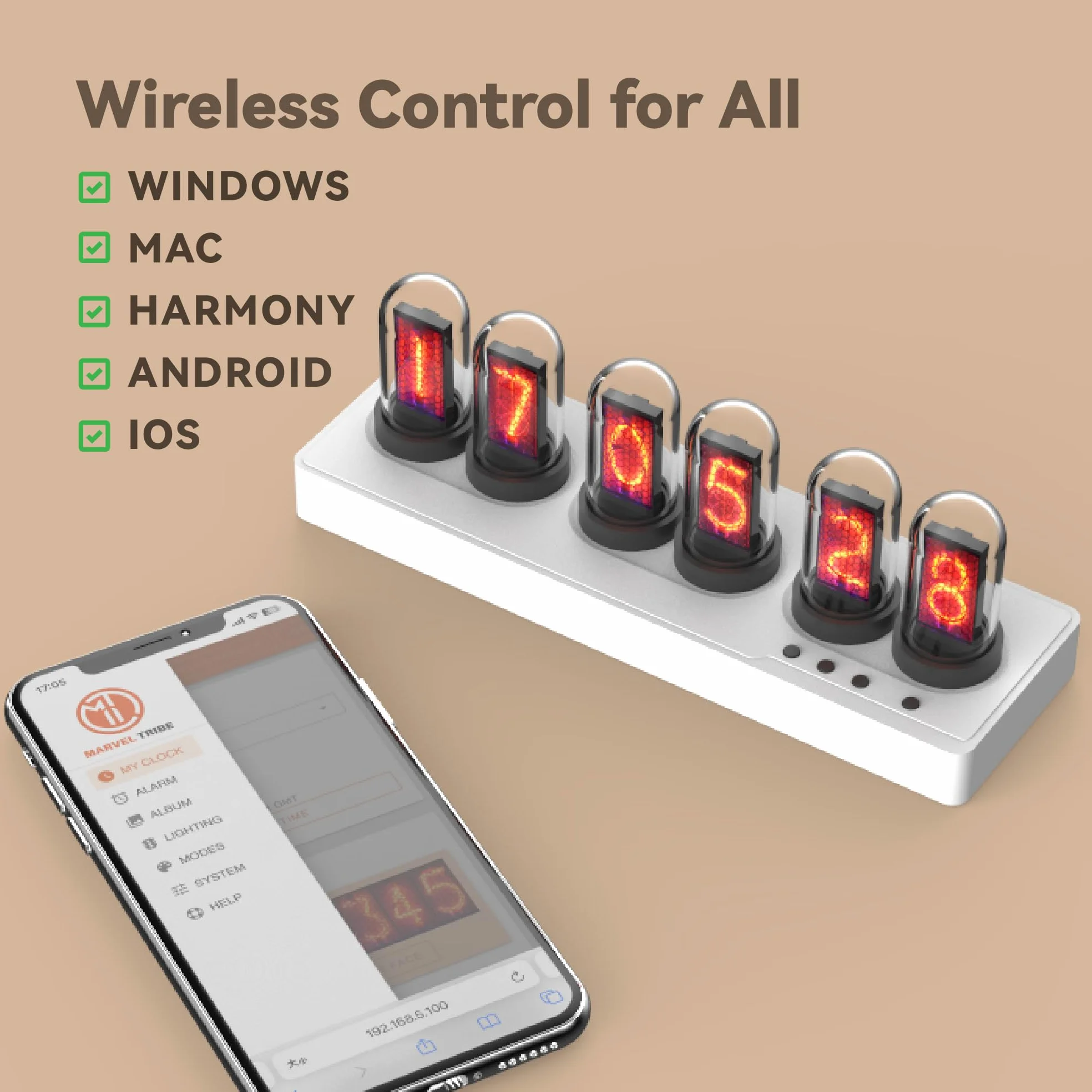 Mini Zegar z Lampami Nixie Ekran IPS Wielofunkcyjny Inteligentny Budzik na Biurko Zasilany przez USB Dekoracja Domowa Prezent