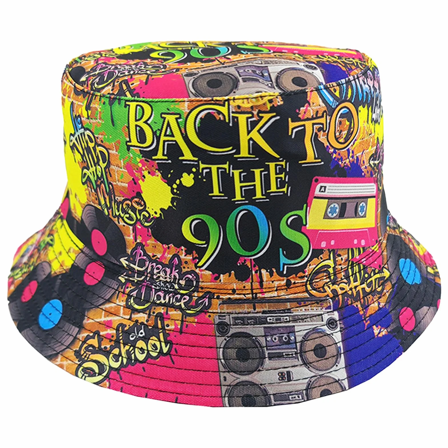 SSKHE Dwustronny kapelusz typu bucket z lat 90., graffiti, styl artystyczny, dwustronny zabawny kapelusz typu bucket hat, hip-hop, rockowy, styl uliczny unisex