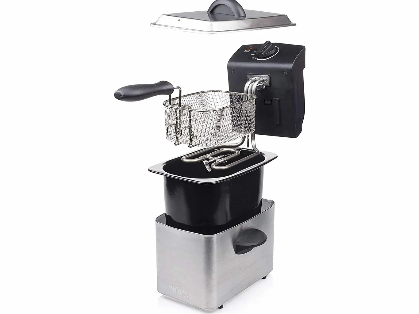 Tristar FR-6919 Frytkownica ze Stali Nierdzewnej 2 L Regulowany Termostat 190°C Srebrny