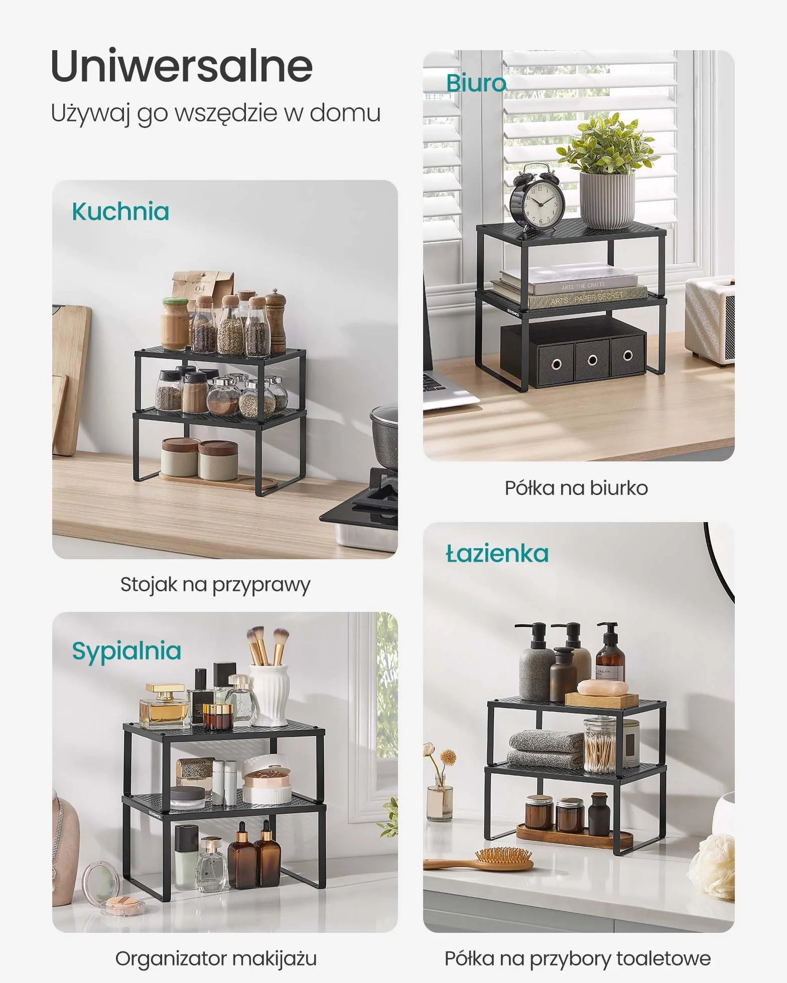 SONGMICS Zestaw 4 półek na przyprawy Metalowy Czarny KCS006B01