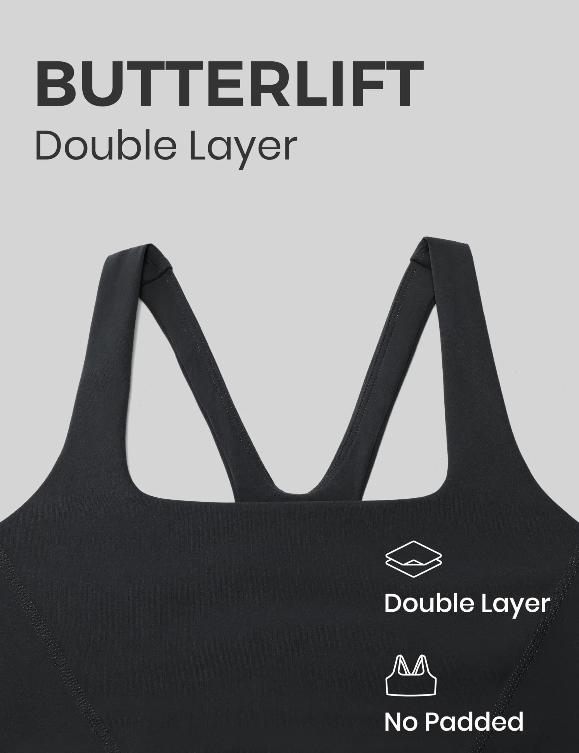 CRZ YOGA BBiustonosz sportowy Butterlift Double Lined Square Neck dla kobiet – bez fiszbin z odkrytymi plecami w kształcie litery V do ćwiczeń i jogi bez usztywnień