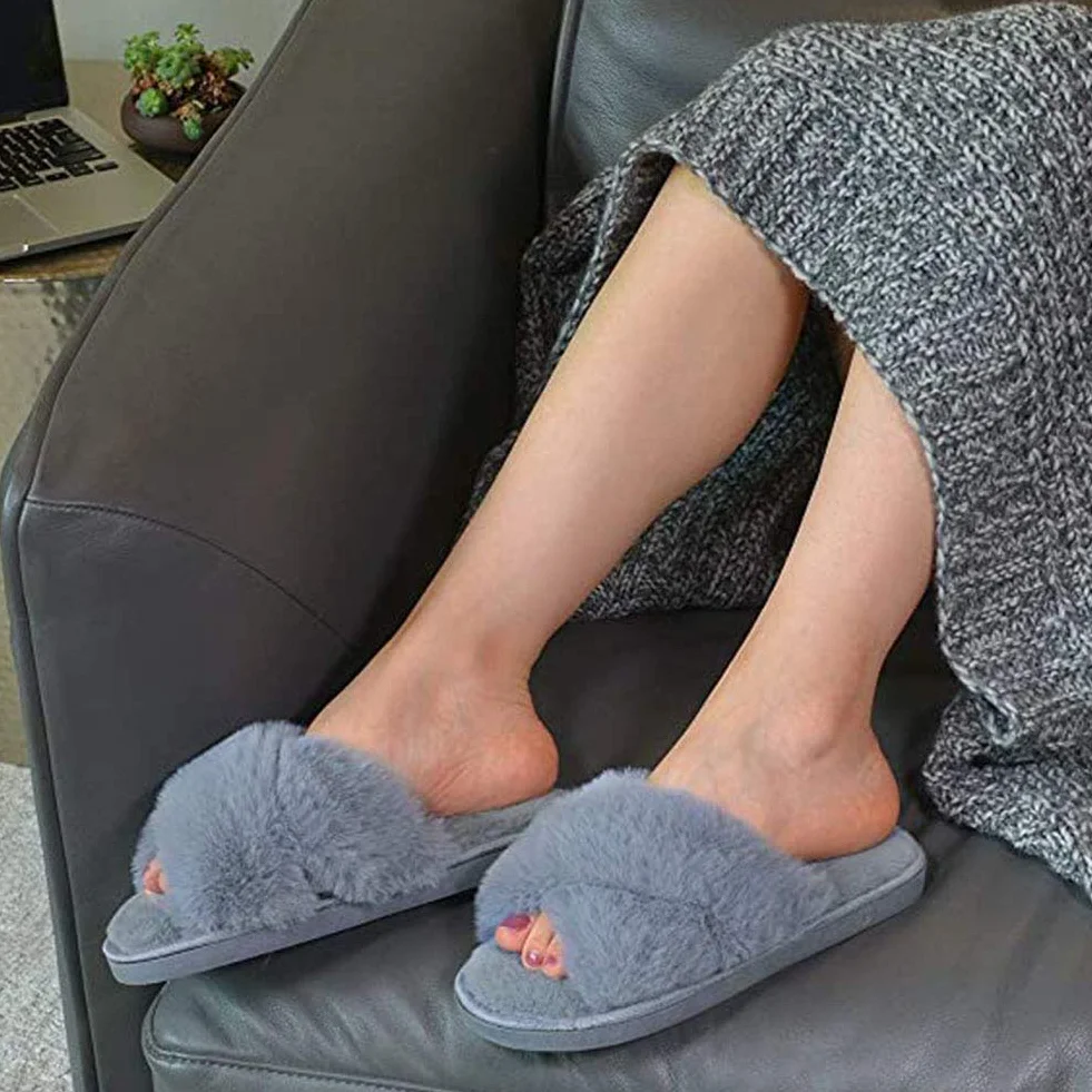 pantofle damskie ciepłe pluszowe pantofle pantofle z futrem sandały z otwartym palcem do domu buty