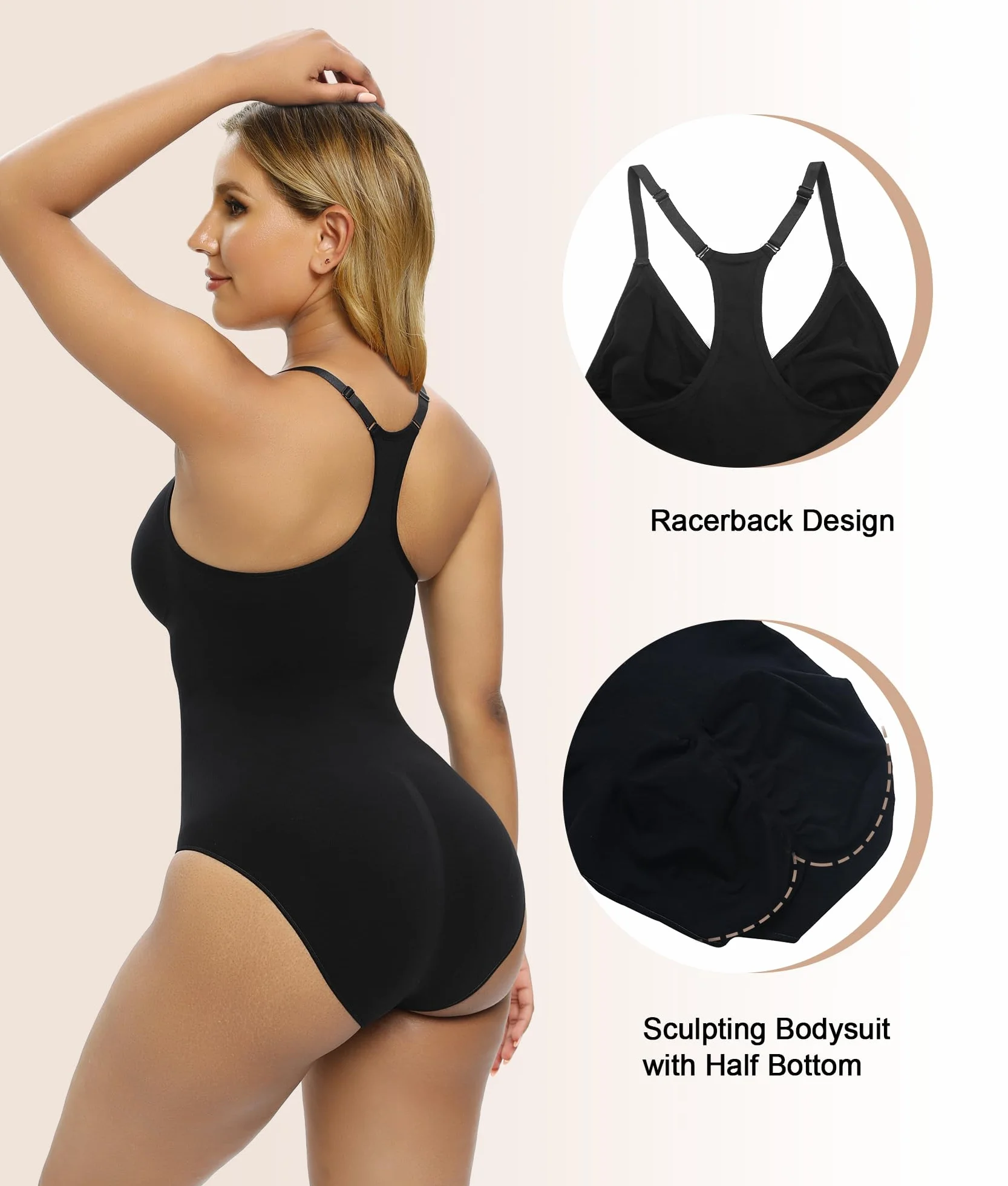 SHAPERX Body dla kobiet, kontrola brzucha, bielizna modelująca, bezszwowa, modelująca sylwetkę, tank top