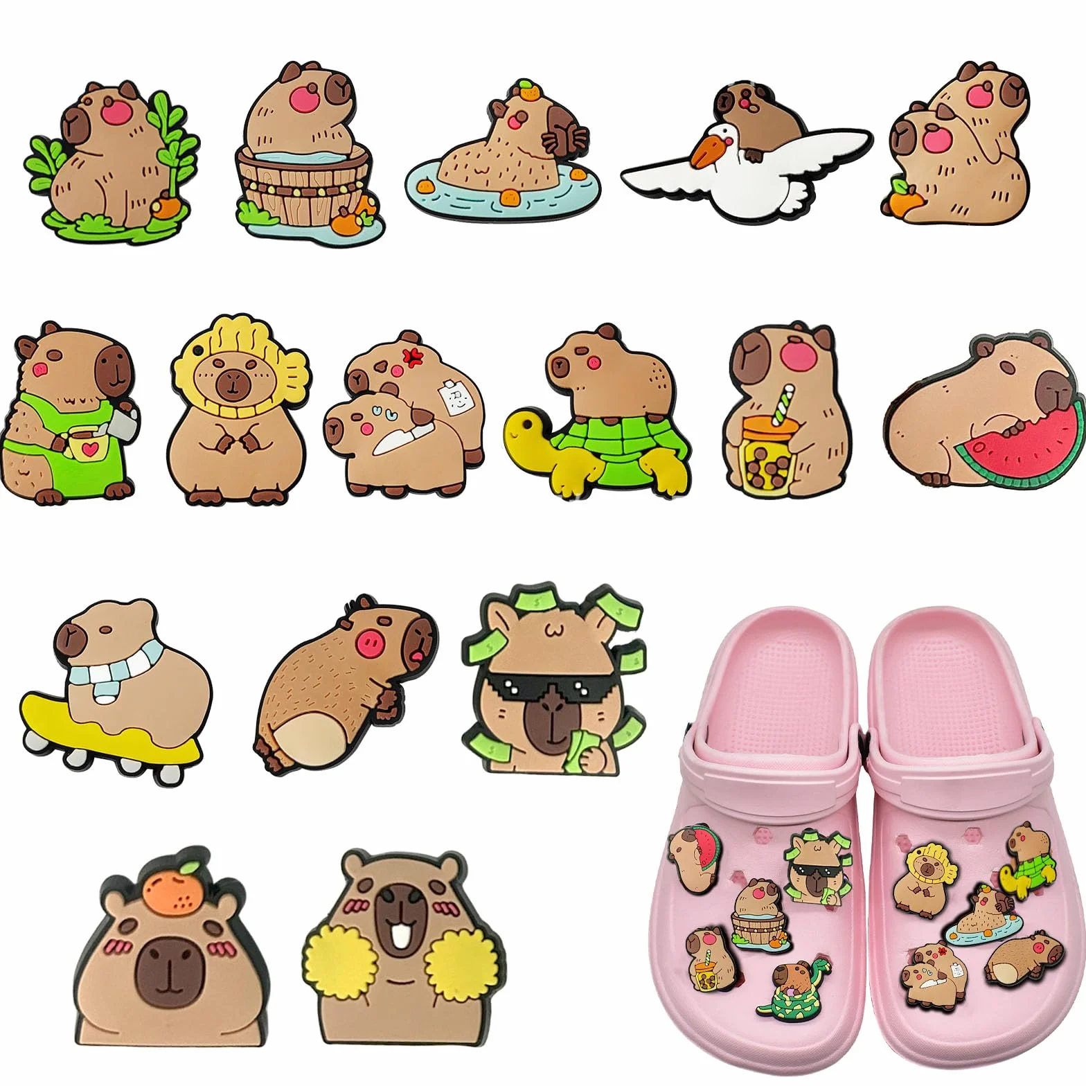Capybara Shoe Charm, 16 Sztuk Capybara Shoe Charms dla Nastolatków DIY Sticker Shoe Charms dla Chłopców i Dziewcząt, Bransoletki, Chodaki, Sandały, Prezenty Imprezowe, Prezenty dla Dorosłych