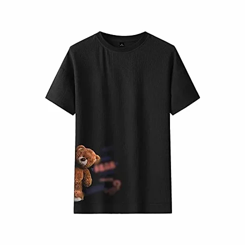 Męska koszula letnia męska koszulka z nadrukiem niedźwiedzia koszulka z krótkim rękawem moda rozmiar M-3XL męski top na co dzień z krótkim rękawem, Czarny, L