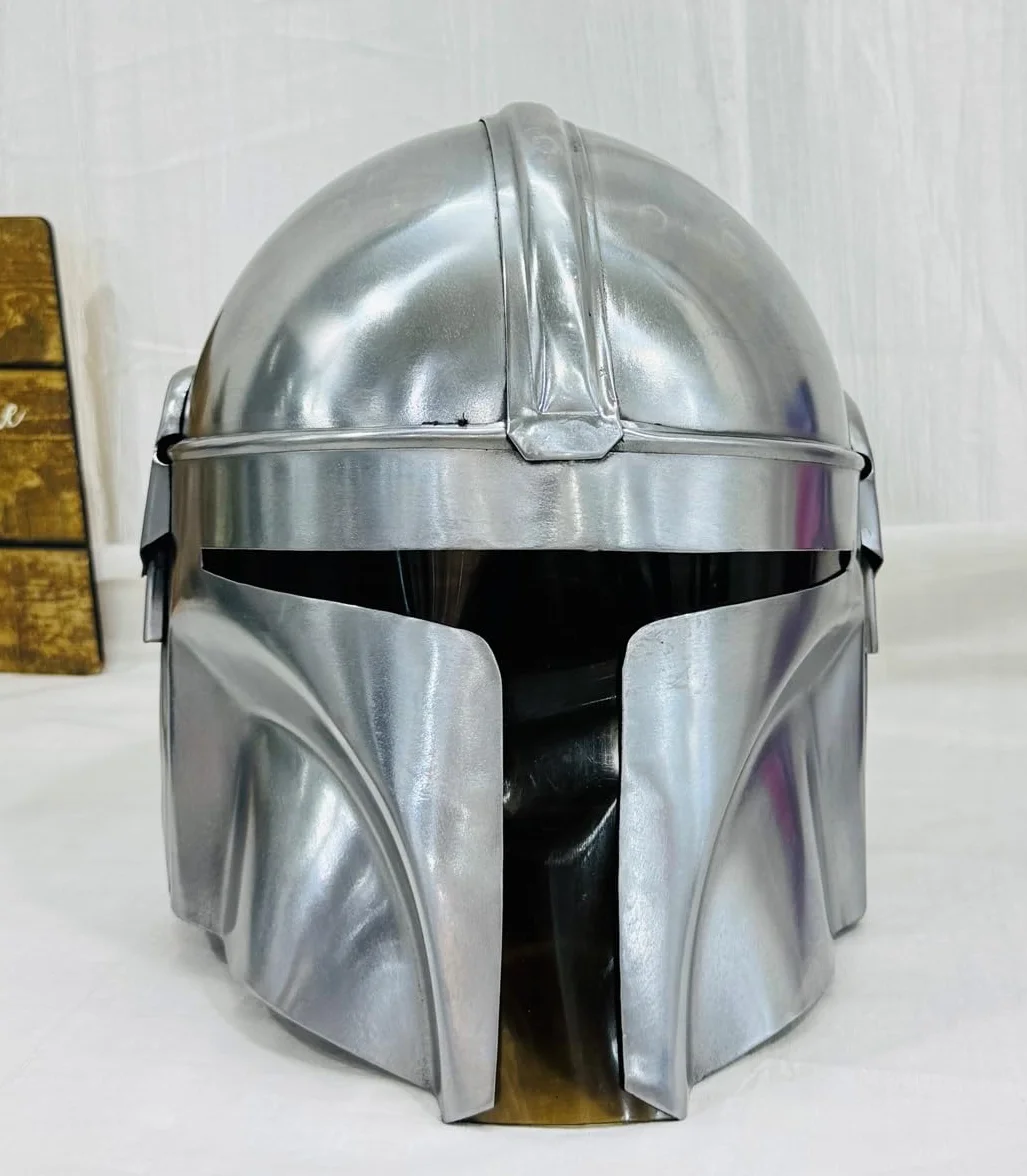 Nautical Replica Hub Steel Mandalorian Helmet by Design Handicraft - SCA średniowieczny hełm do kostiumu na Halloween i do teatru do odgrywania ról, srebrny