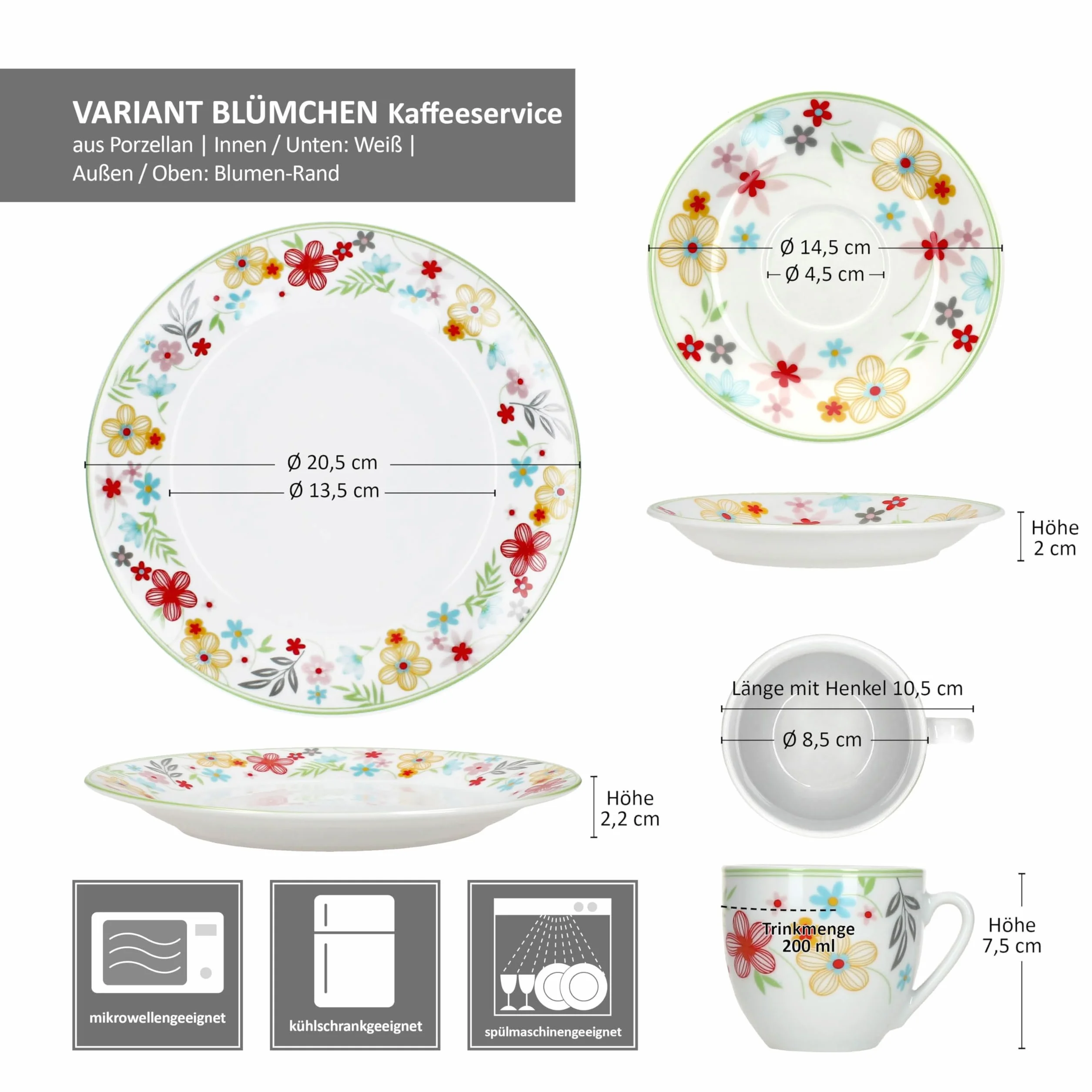 MamboCat Blümchen 18-częściowy porcelanowy serwis do kawy dla 6 osób