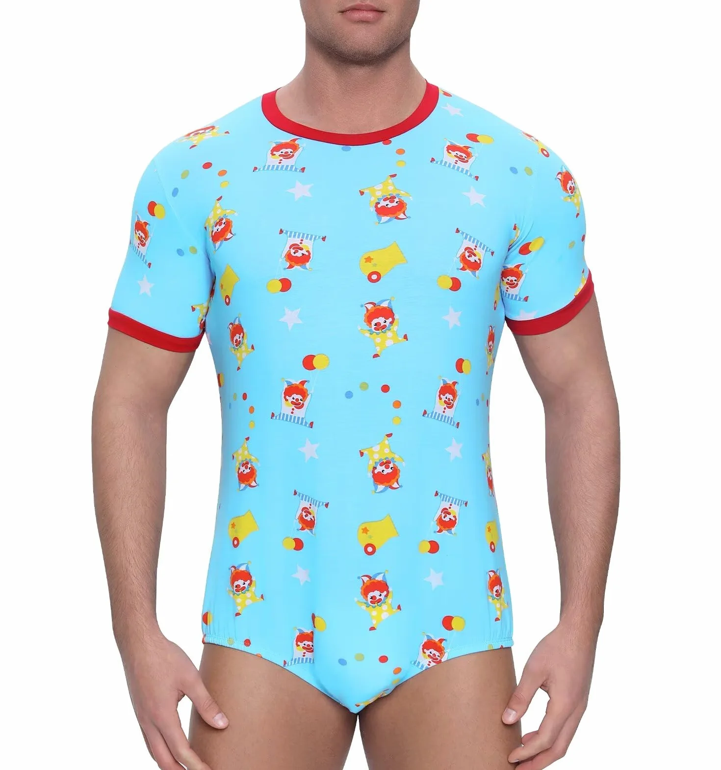 Landofgenie Męski Body Onesie Pidżama Krótki Rękaw Strampler dla Mężczyzn Body z Nadrukiem Klauna