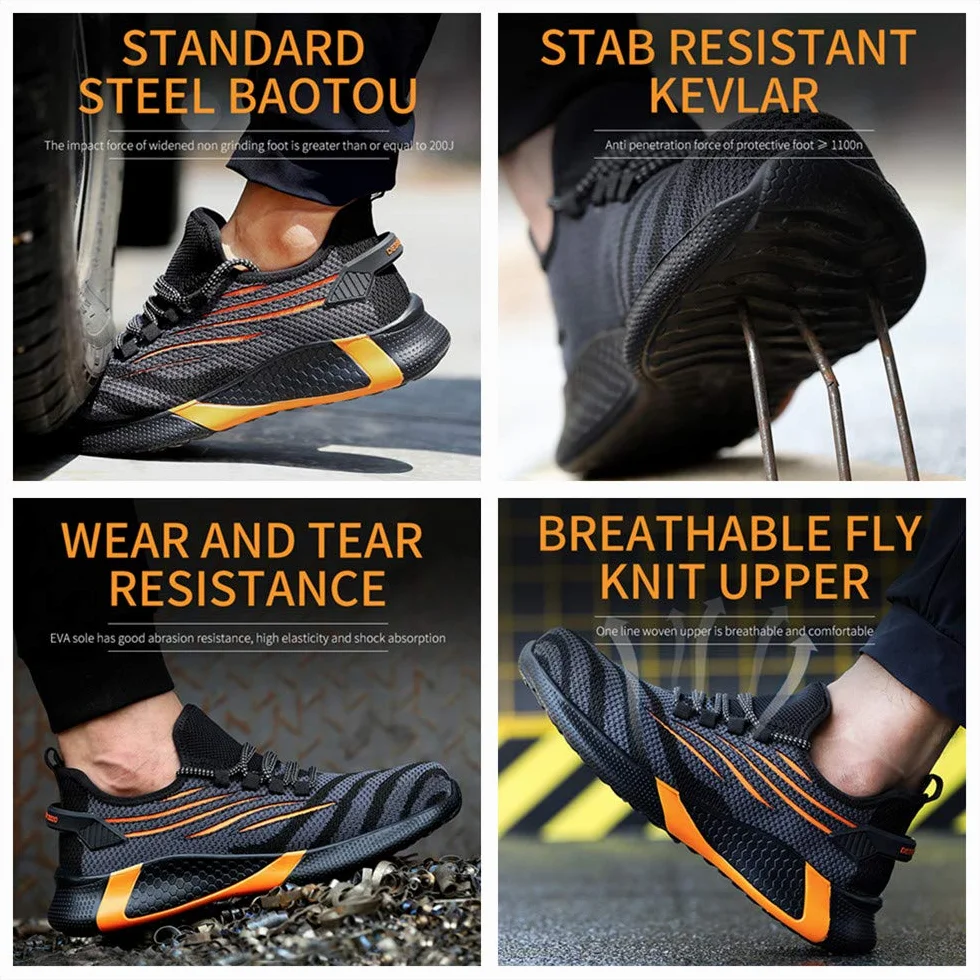 Obuwie ochronne dla mężczyzn i kobiet, lekkie sportowe buty ochronne, stalowy nosek, sneakersy