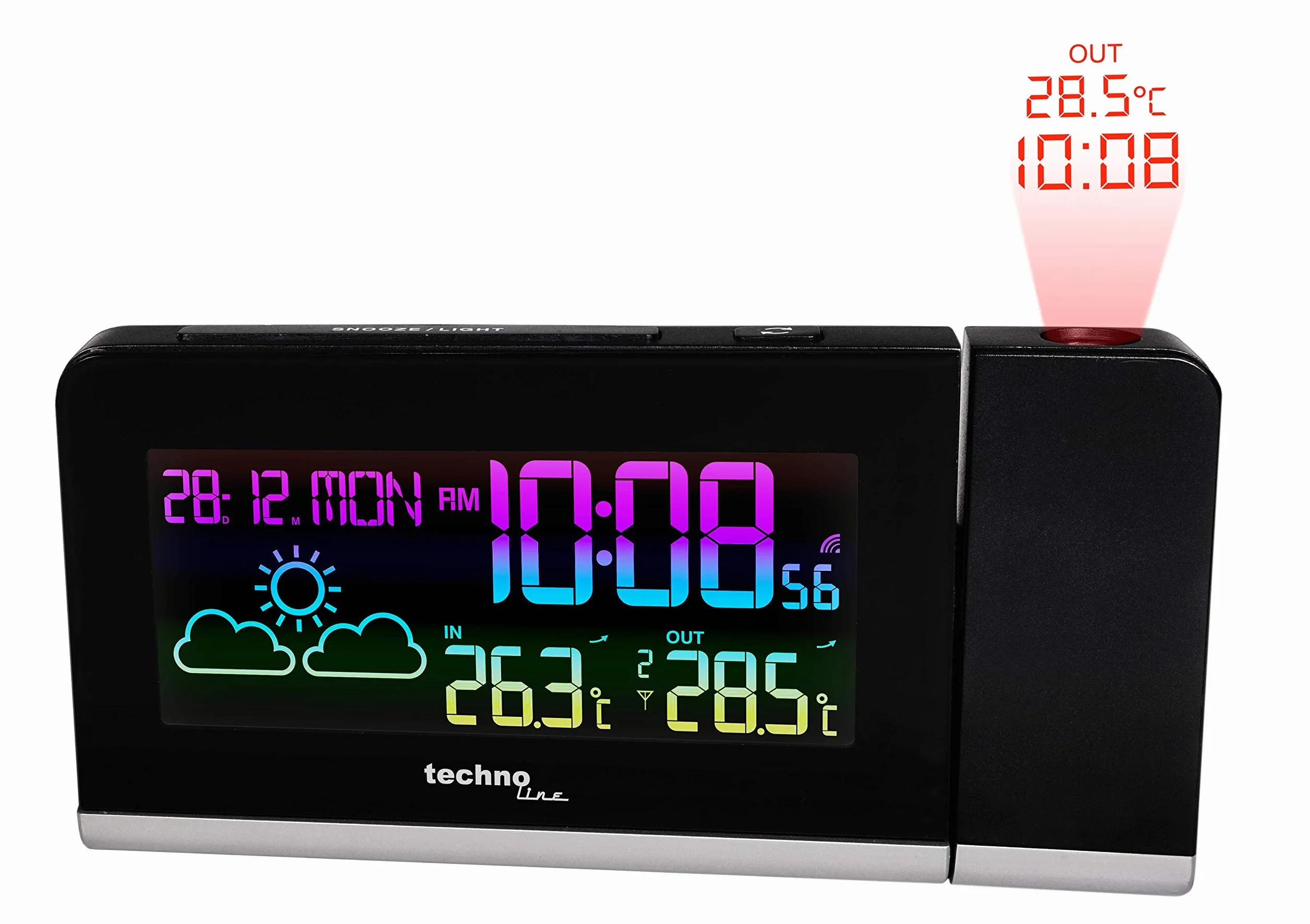 Budzik projekcyjny WT 539 z zegarem radiowym, wyświetlaczem temperatury i prognozą pogody