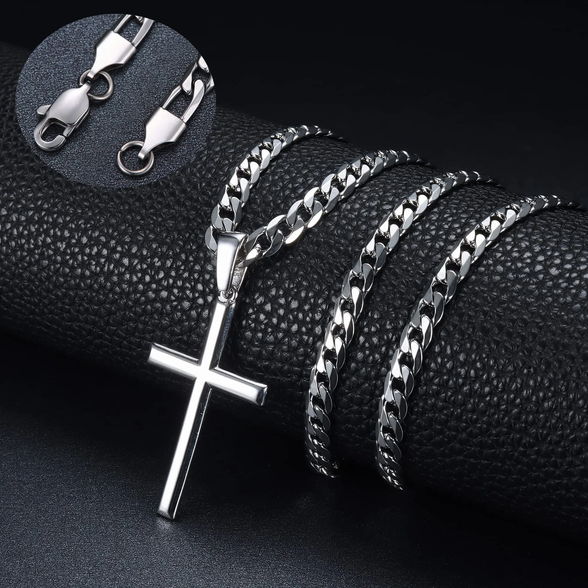 KRFY 925 srebrny krzyż wisiorek naszyjnik dla mężczyzn i kobiet 5 mm trwały ze stali nierdzewnej Diament Figaro lub naszyjnik z łańcuszkiem 18 k białe złoto platerowany różowym złotem wisiorek