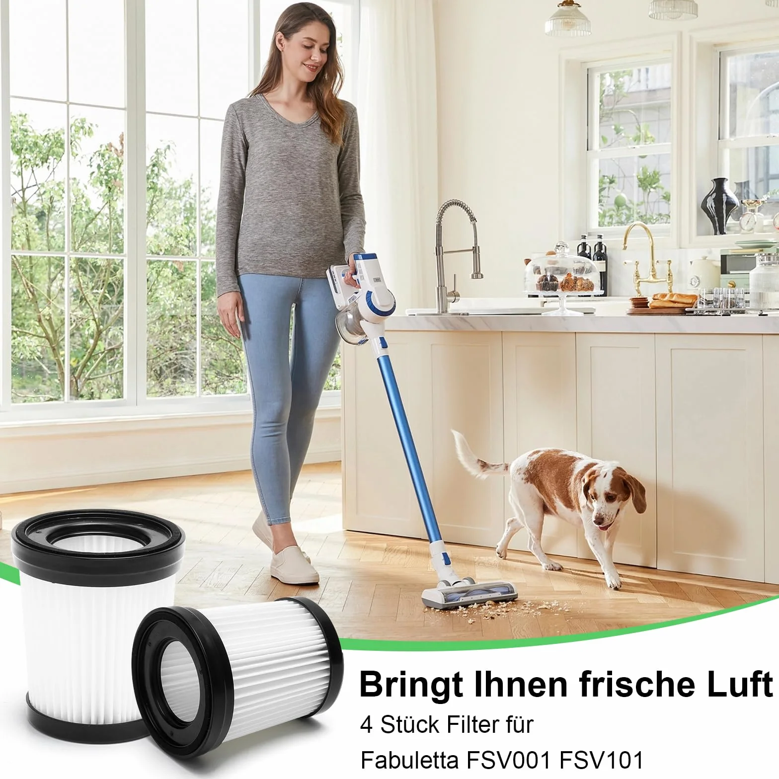 Zestaw 4 filtrów z 1 szczotką do czyszczenia odkurzacza Lubluelu 202, filtr zamienny Fabuletta FSV001 FSV101, filtr HEPA kompatybilny z Oraimo OSV-102, Girnoor G160 G165 Afoddon A300