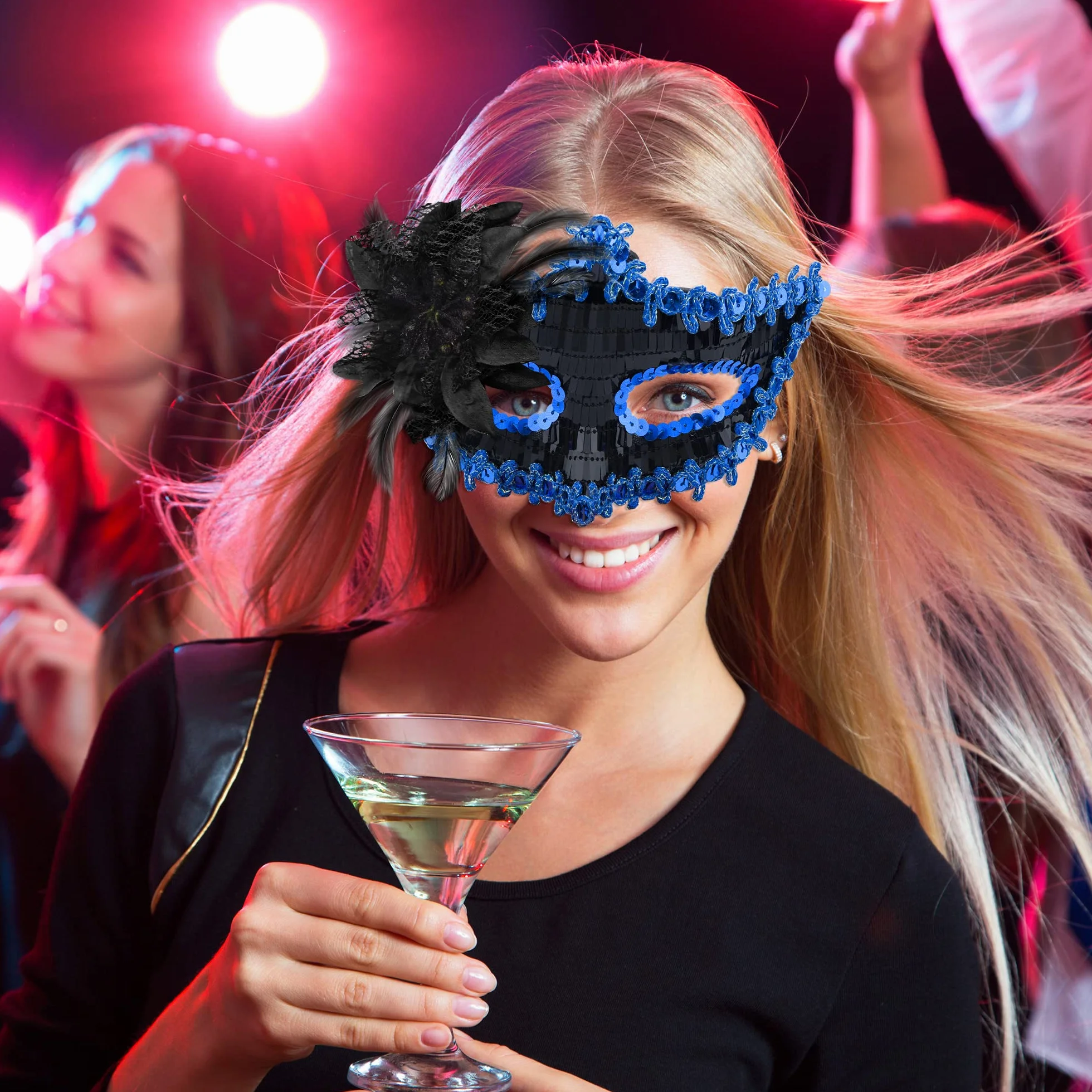 SIQUK 2 sztuki para maska wenecka maskarada maska maska maskaradowa maskaradowa maskaradowa dla kobiet, mężczyzn, oczu, na Halloween maskaradę, czarna i niebieska