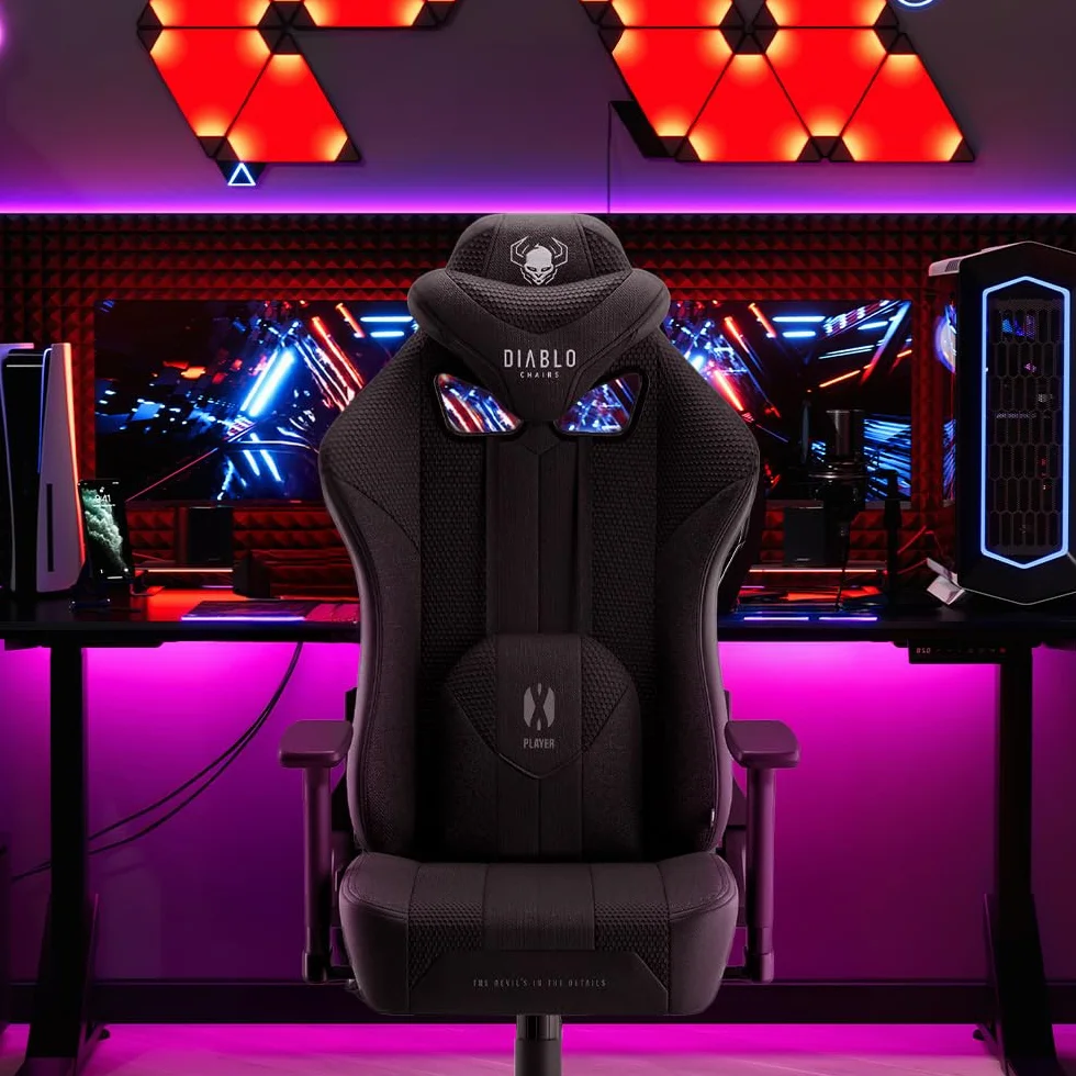 Diablo X-Player 2.0 Fotel Gamingowy Krzesło Biurowe Obrotowy Regulowane Podłokietniki 3D Ergonomiczny Czarny Normal (L)