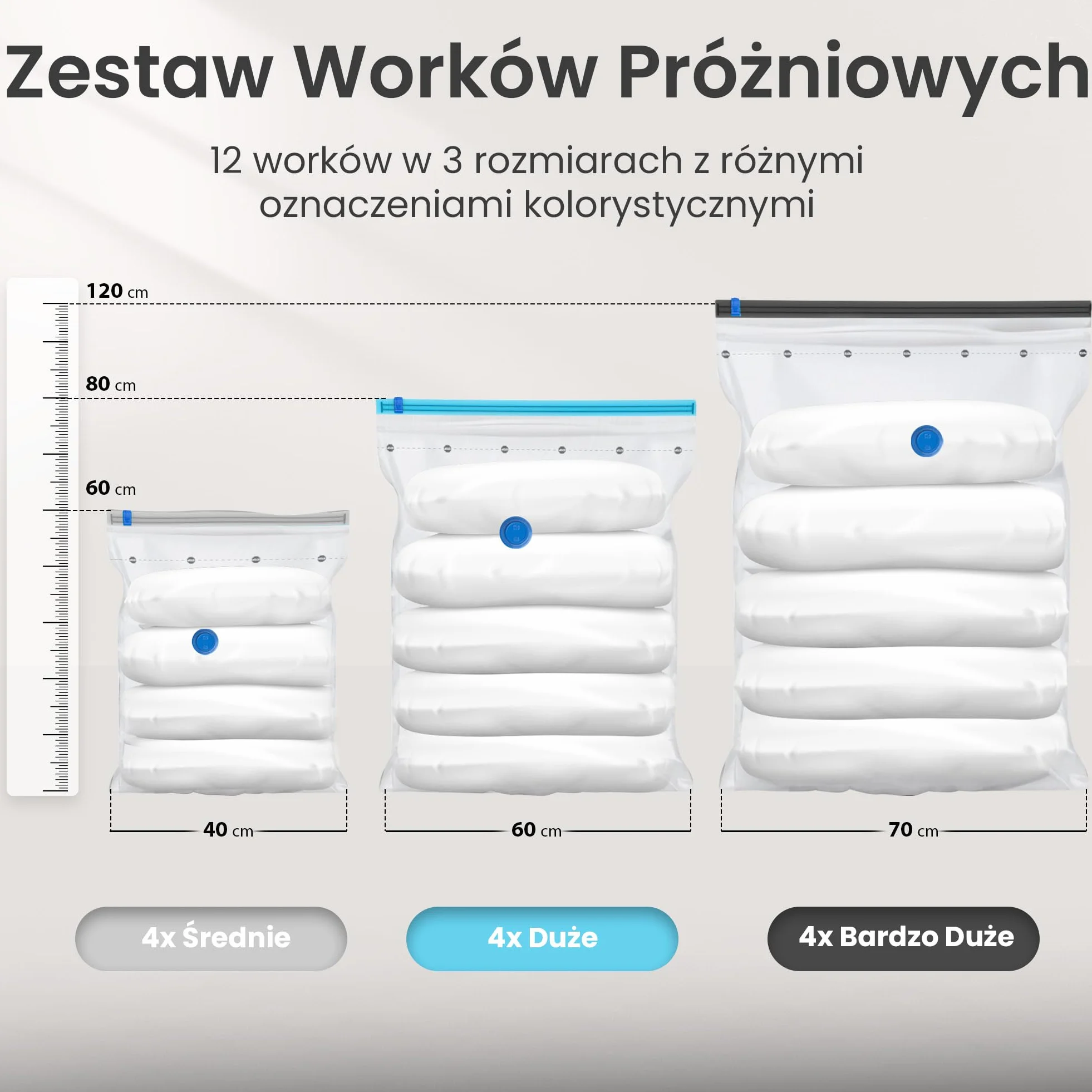 Worki próżniowe na Ubrania 12szt Zestaw 3 Rozmiary wielokrotnego użytku do odkurzacza szczelne wytrzymałe