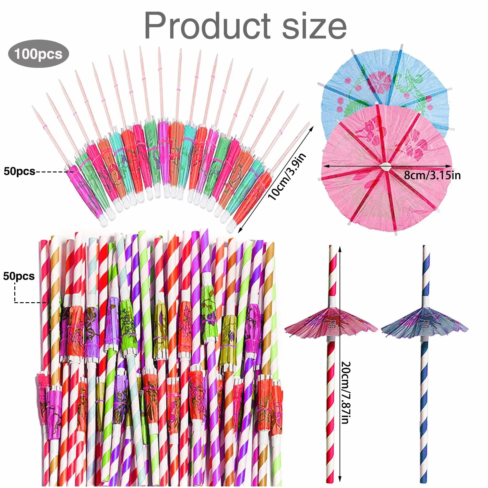 50 szt. dekoracji koktajlowych, parasole koktajlowe do napoju, kolorowe papierowe parasole na imprezę plażową, papierowy parasol, akcesoria koktajlowe, papierowy parasol, patyczki koktajlowe,