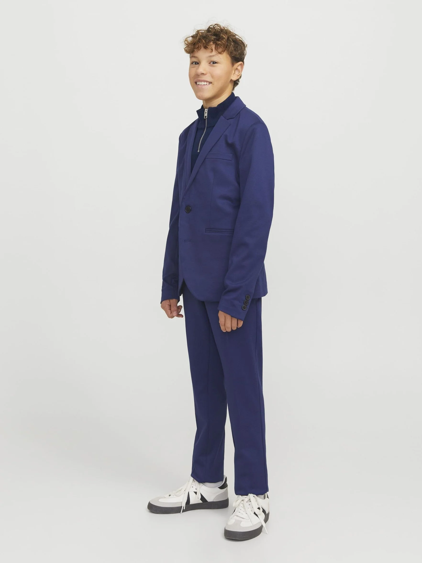 JACK&JONES JUNIOR Chłopięcy Jjeemil Knit Half Zip Noos Jnr sweter z dzianiny, granatowy blezer, 140