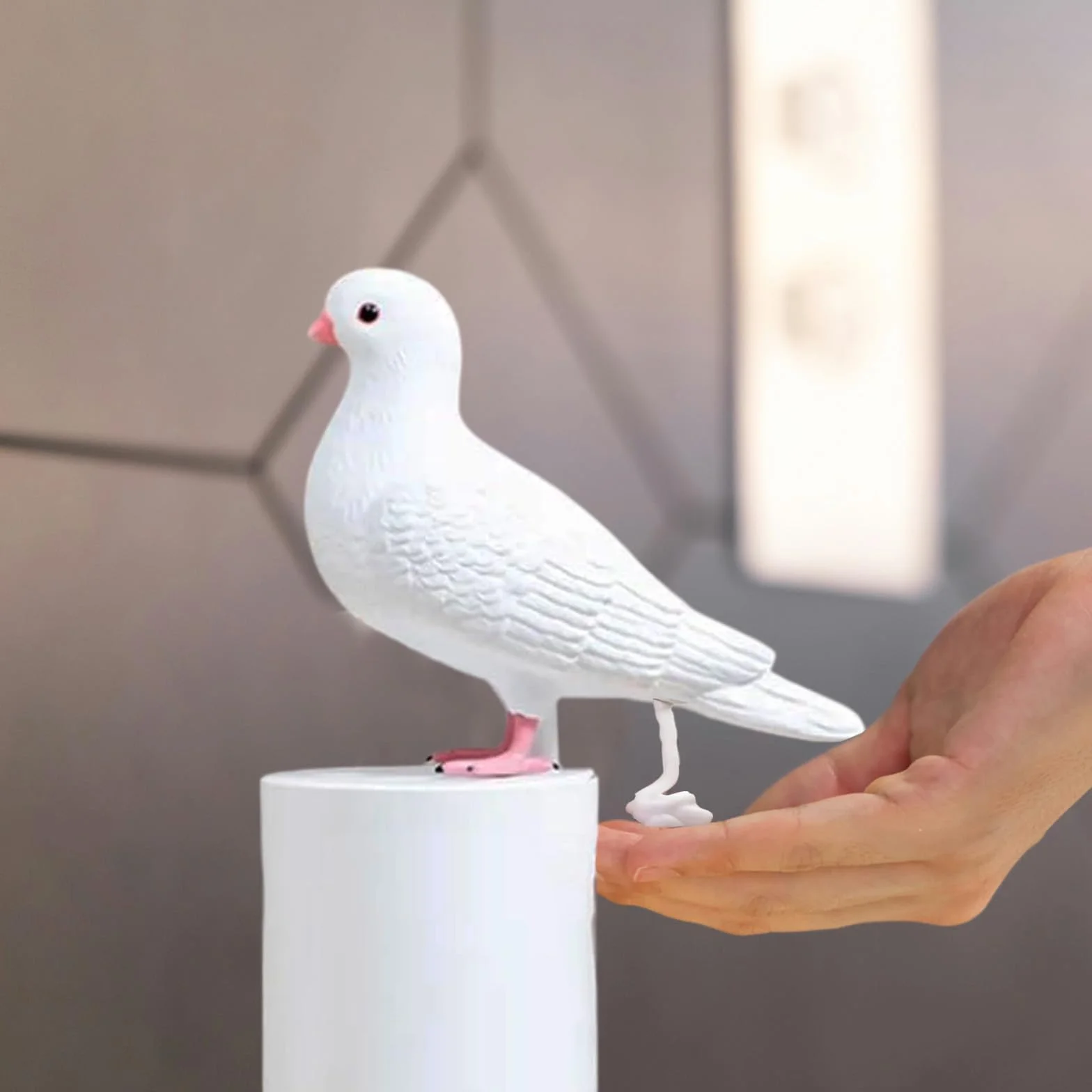 Pigeon Automatyczna myjka do rąk z pianki indukcyjnej, dozownik mydła dla gołębi, dozownik mydła dla ptaków, automatyczny bezdotykowy, mydło z czujnikiem ręcznym (szary)