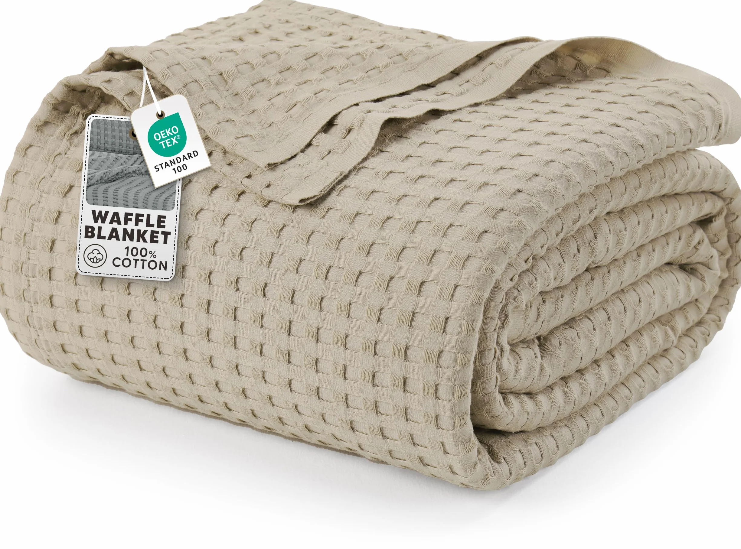 Utopia Bedding bawełniany koc waflowy 300 GSM (Khaki - 228x228 cm), miękka, lekka, oddychająca kołdra na każdą porę roku