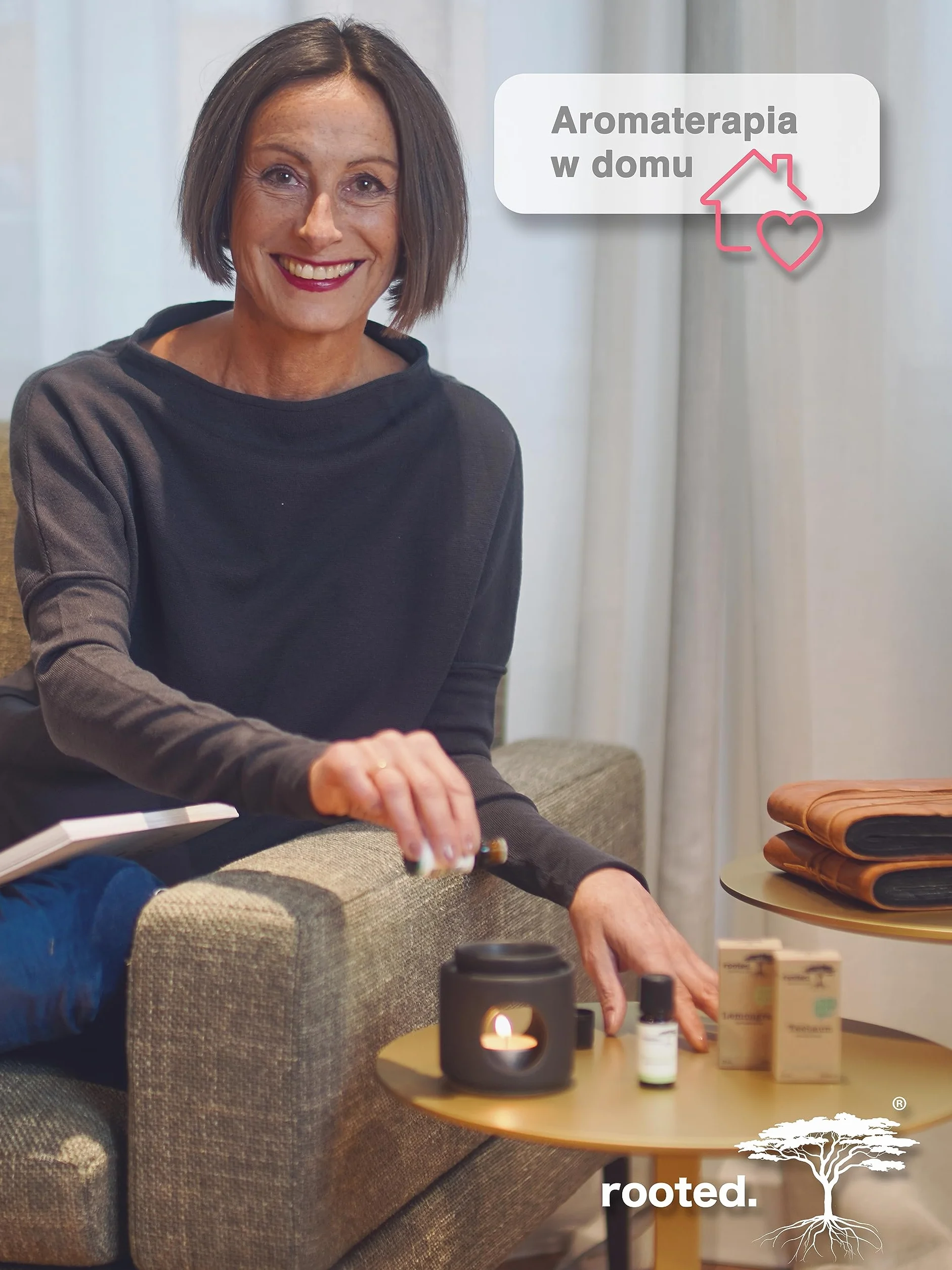 rooted.® | Lampa zapachowa Ambiente na świeczkę tealight | Designowa lampa aromatyczna z ceramiki | Podgrzewacz do olejków eterycznych, olejków zapachowych i wosków zapachowych | Matowa czerń