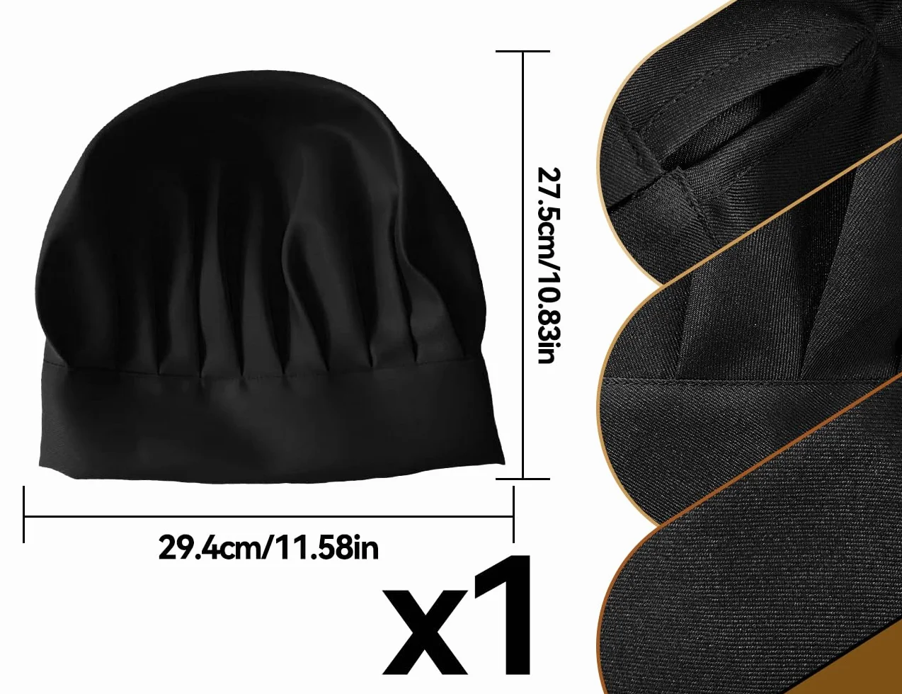 Czapka kucharska, regulowana, uniseks, dla dorosłych, kobiet, mężczyzn, restauracji, grilla, pieczenia, kawiarni, hotelu, szkoły, na lekcje gotowania, imprezy (czarna)