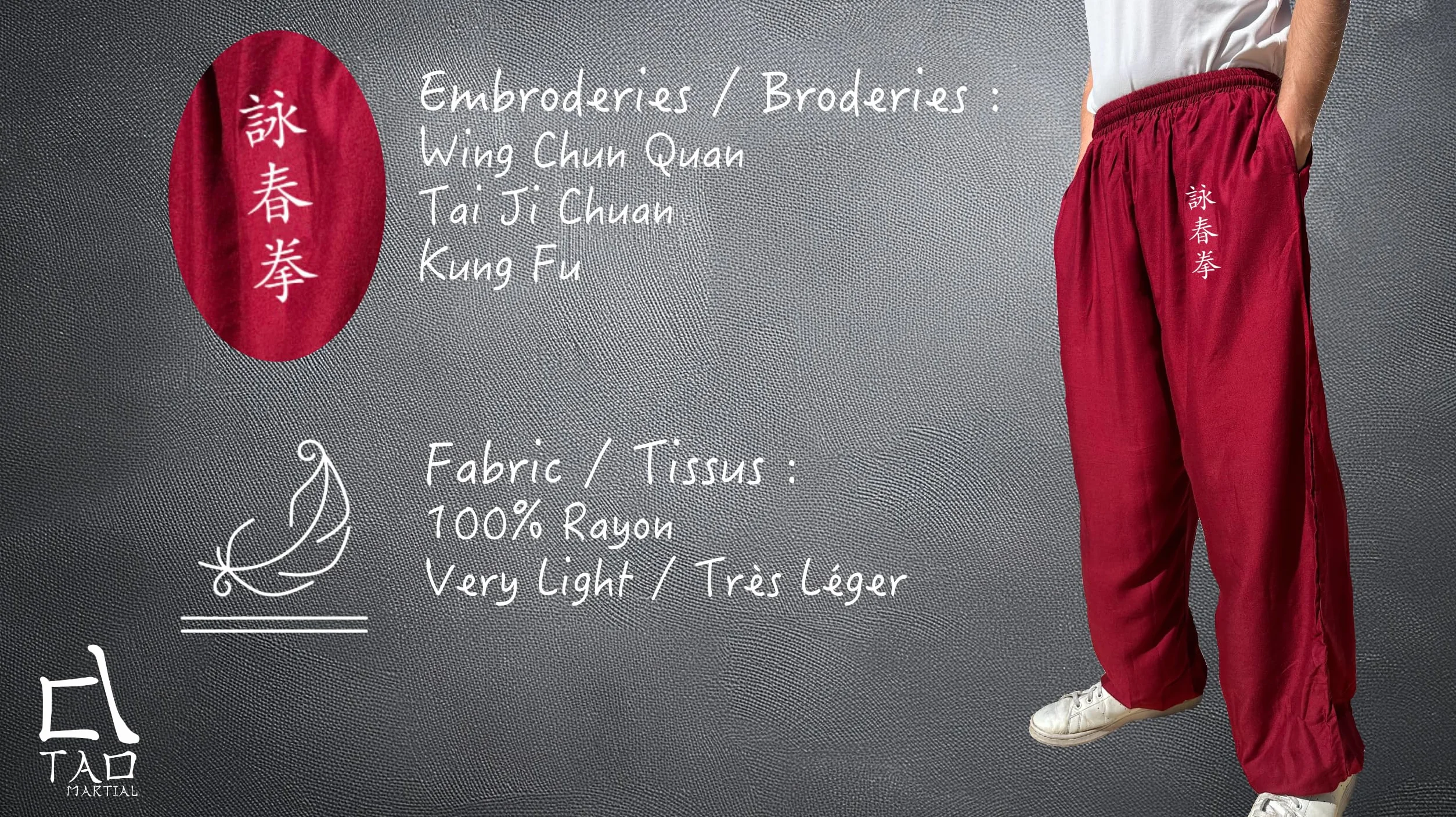 TAO MARTIAL Kung Fu Style Tai Chi i Wing Chun Spodnie z Luźnymi Kieszeniami Wiskoza, V3, Czarny Kung Fu, S (155-165cm)