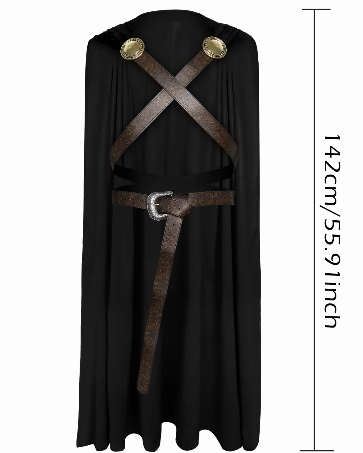 keland Średniowieczna peleryna Thor kostium dla kobiet i mężczyzn, Halloween, karnawał (czarna)