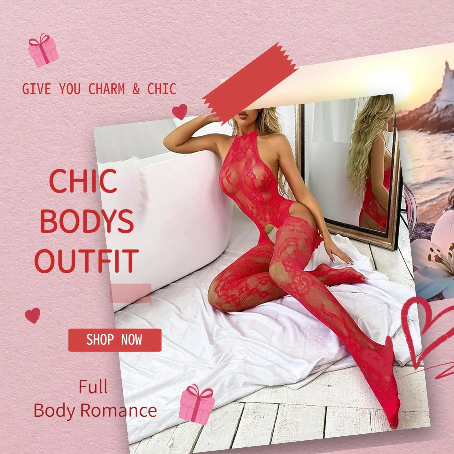 V-Ting Seksowna bielizna damska typu bodystocking, siateczka, bielizna erotyczna, rajstopy z siateczki, wydrążony kombinezon, bielizna nocna, bez rękawów, czerwony, S-L