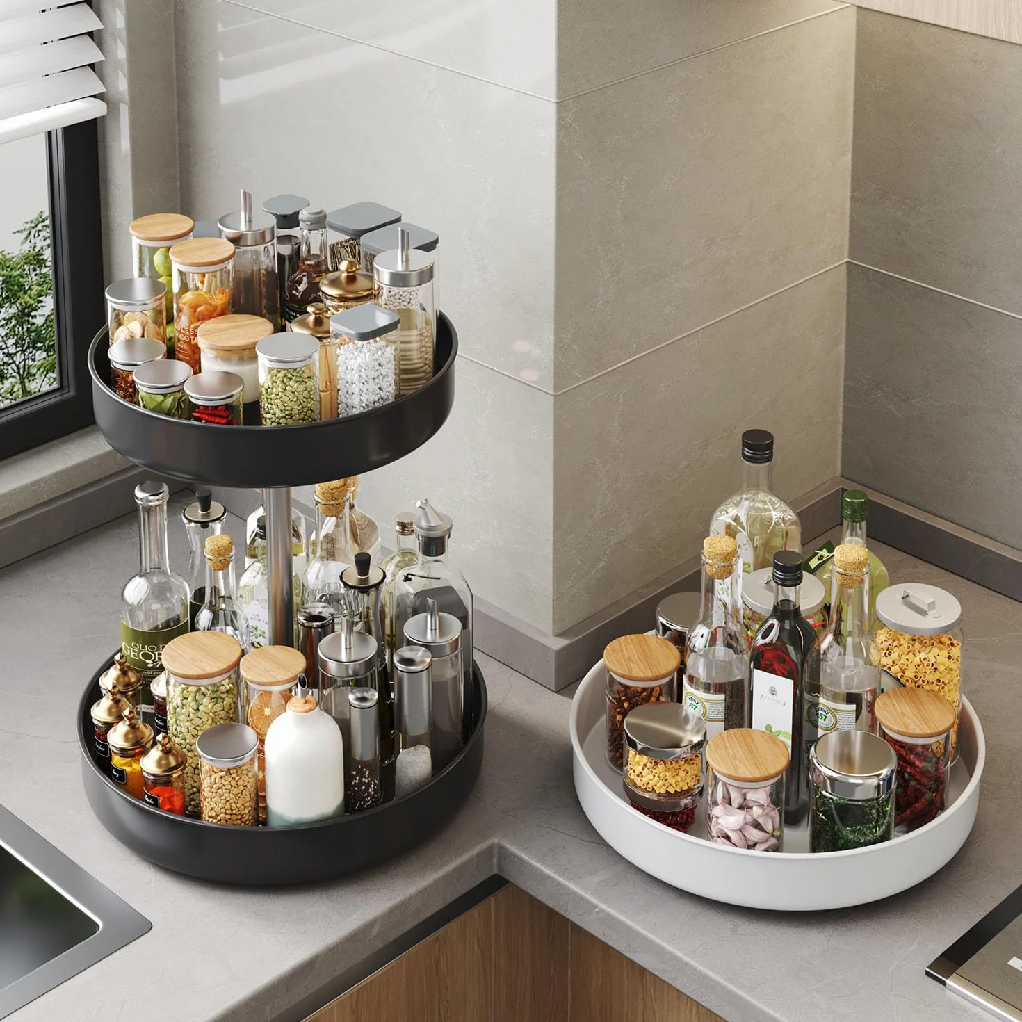Lazy Susan gramofon, stojak do przechowywania w kuchni, obrotowy stojak na przyprawy, organizer na przyprawy ze stali nierdzewnej, przechowywanie i organizacja w kuchni (25 cm)