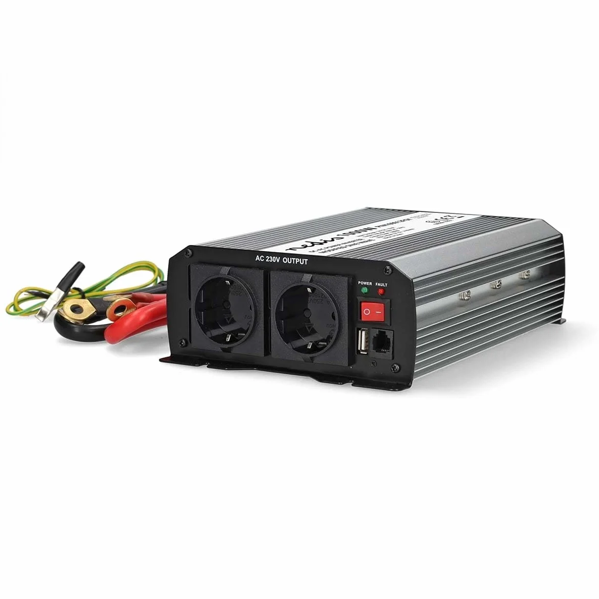 Power Inverter fala sinusoidalna - napięcie wejściowe: 12 V DC - przyłącze wyjściowe urządzenia: typ F (CEE 7/3) / USB-A - 230 V AC 50 Hz - 1000 W - Moc szczytowa: 2000 W - zacisk śrubowy - srebrny