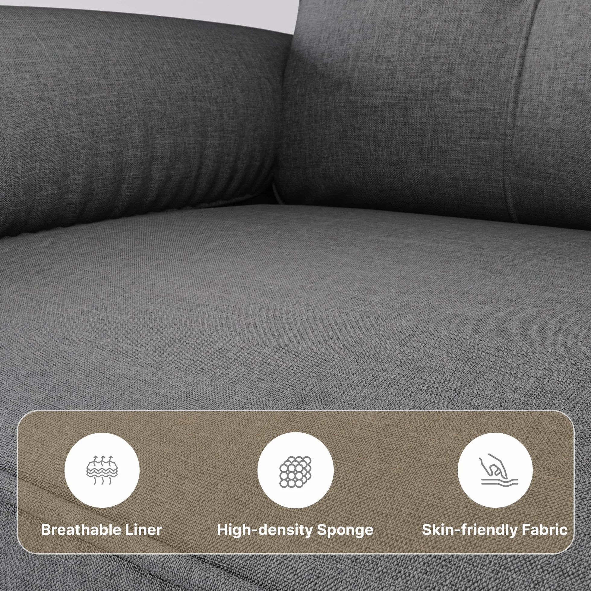 Xbro Sofa 2-osobowa, kanapa z podłokietnikiem i kieszenią boczną, materiał, 144x77x77 cm, ciemnoszara