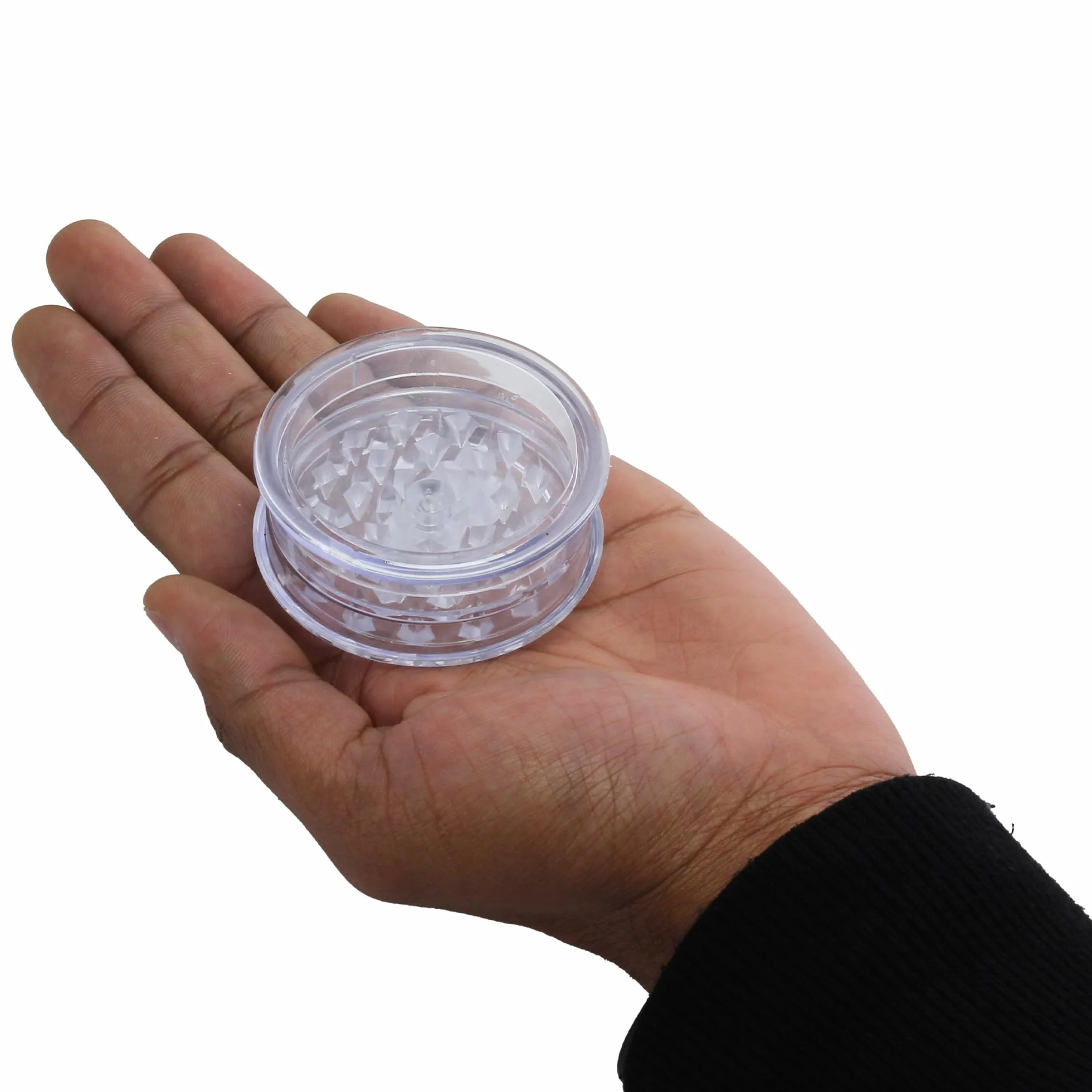Młynek plastikowy 60 mm trzyczęściowy z przechowywaniem przezroczysty