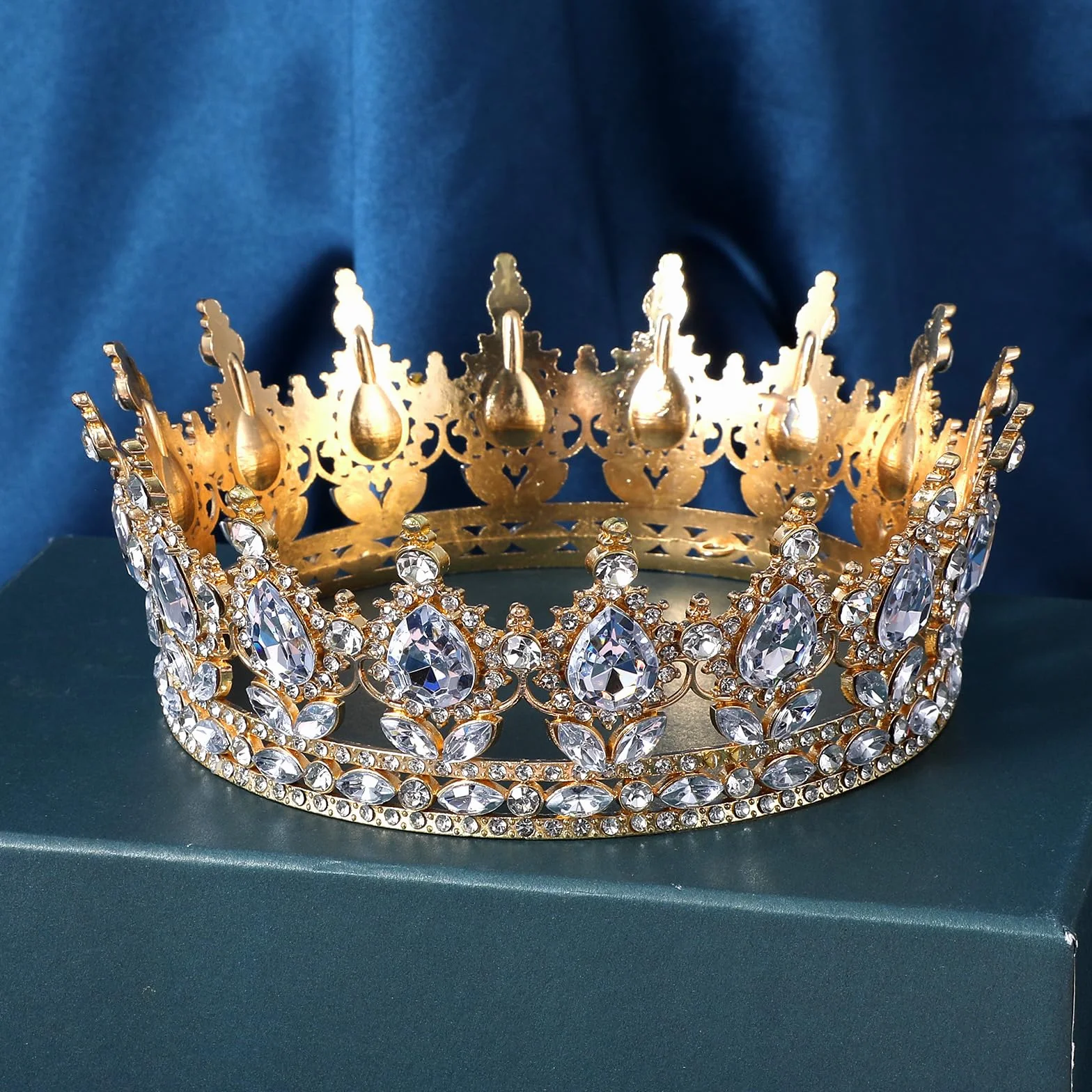 Złota korona kryształ górski diadem ślubny dla panny młodej