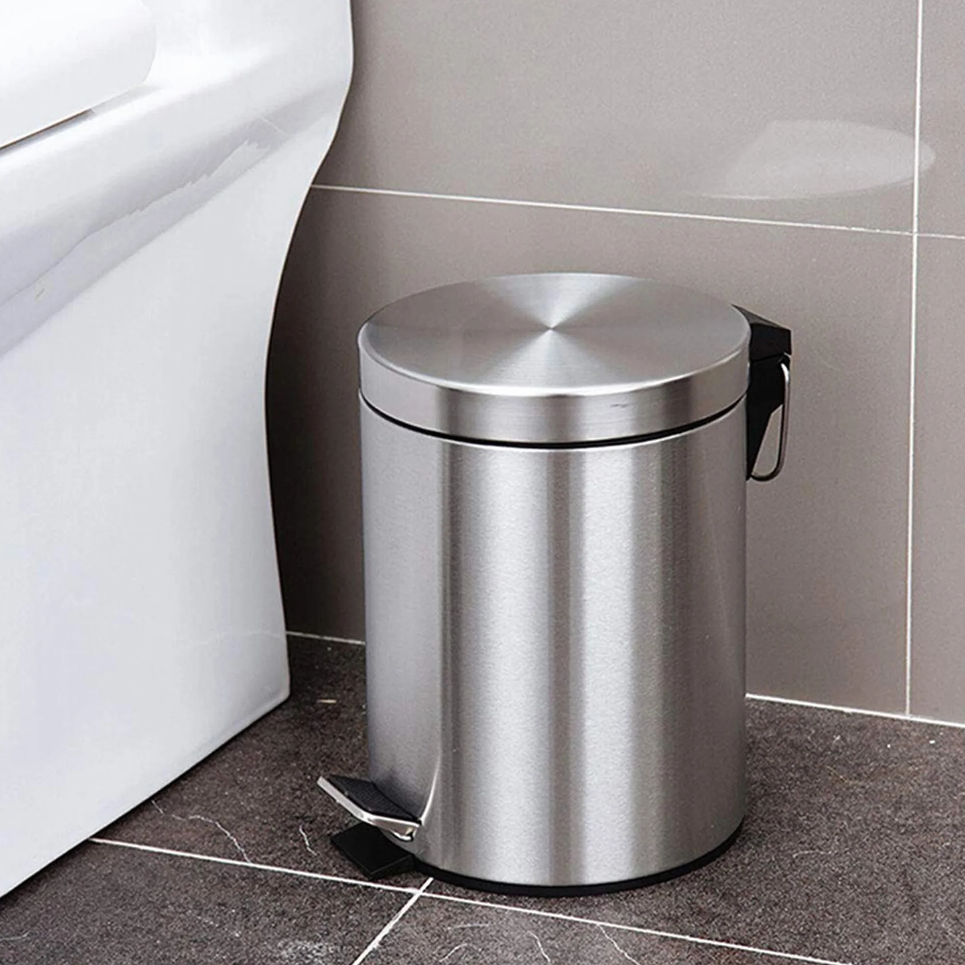 KARL HAUSMANN Metalowy Kosz na Śmieci - 3L - z Pokrywą i Pedałem - Stal Nierdzewna - Wyjmowany Wkład - Antypoślizgowa Podstawa - Do Łazienki i Kuchni - Elegancki Design