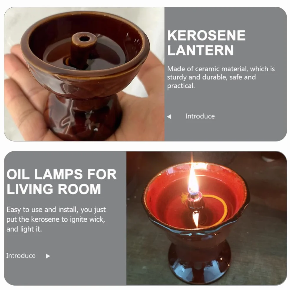 Yardwe Ceramiczna Lampa Naftowa Retro z Regulowanym Płomieniem do Wnętrz