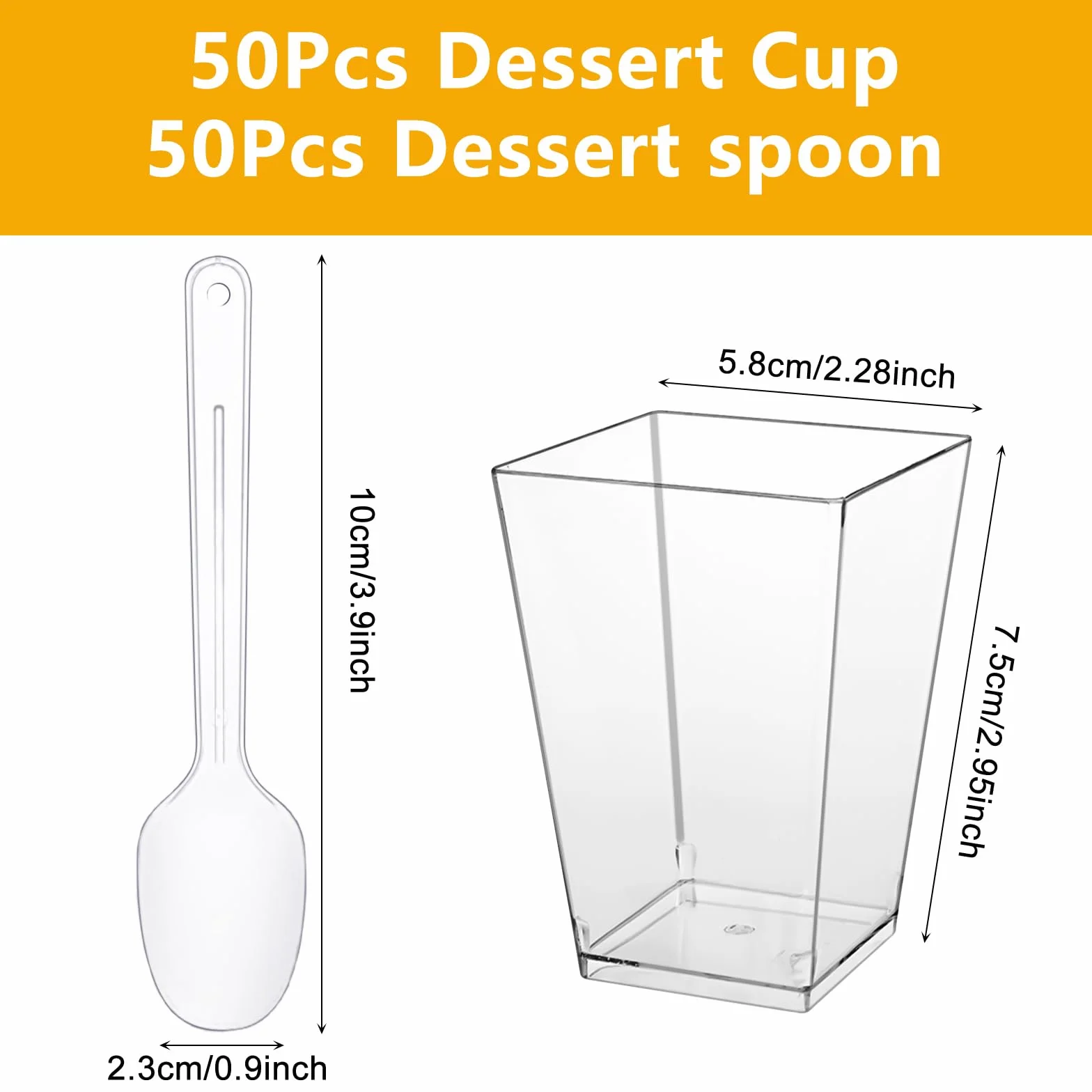 Kubki deserowe plastikowe 50 sztuk 150ml wielokrotnego użytku z łyżeczkami kwadratowe