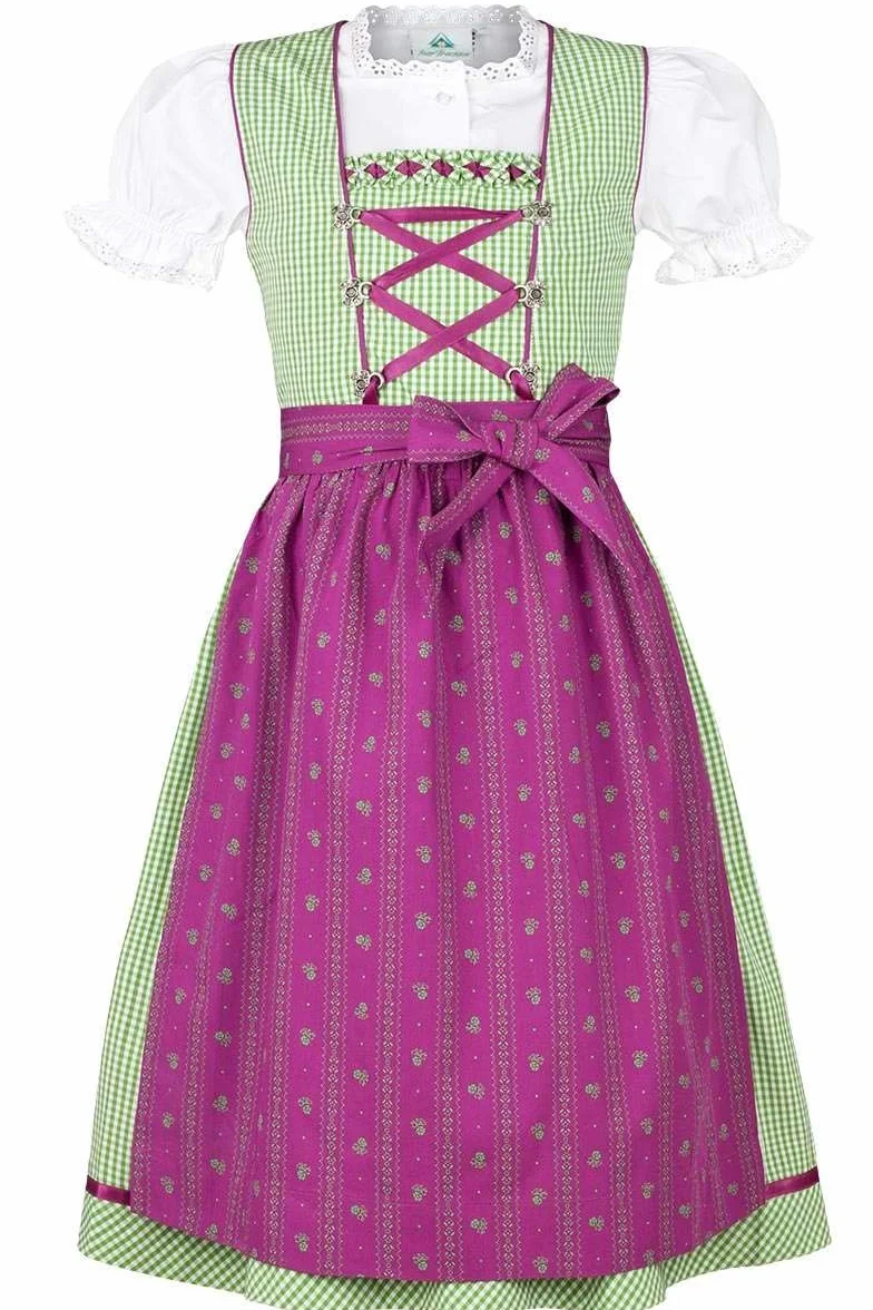 Isar-Trachten Dziewczęca dirndl zielona jagoda z bluzką, zielona, 80, zielony, 128 cm