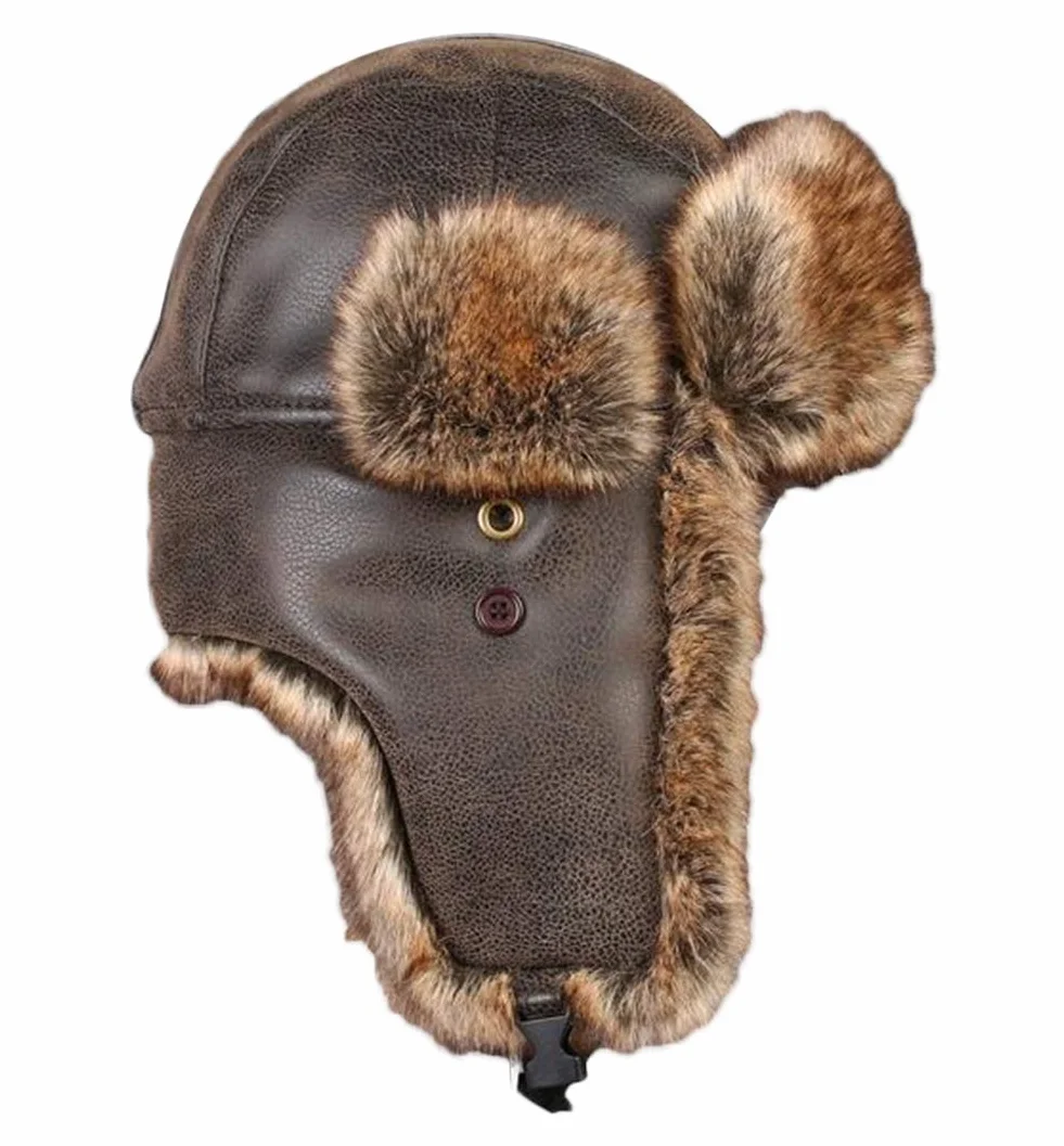 Insun Unisex czapka zimowa czapka lotnicza czapka traperska ze sztucznej skóry czapka futrzana męska czapka rosyjska