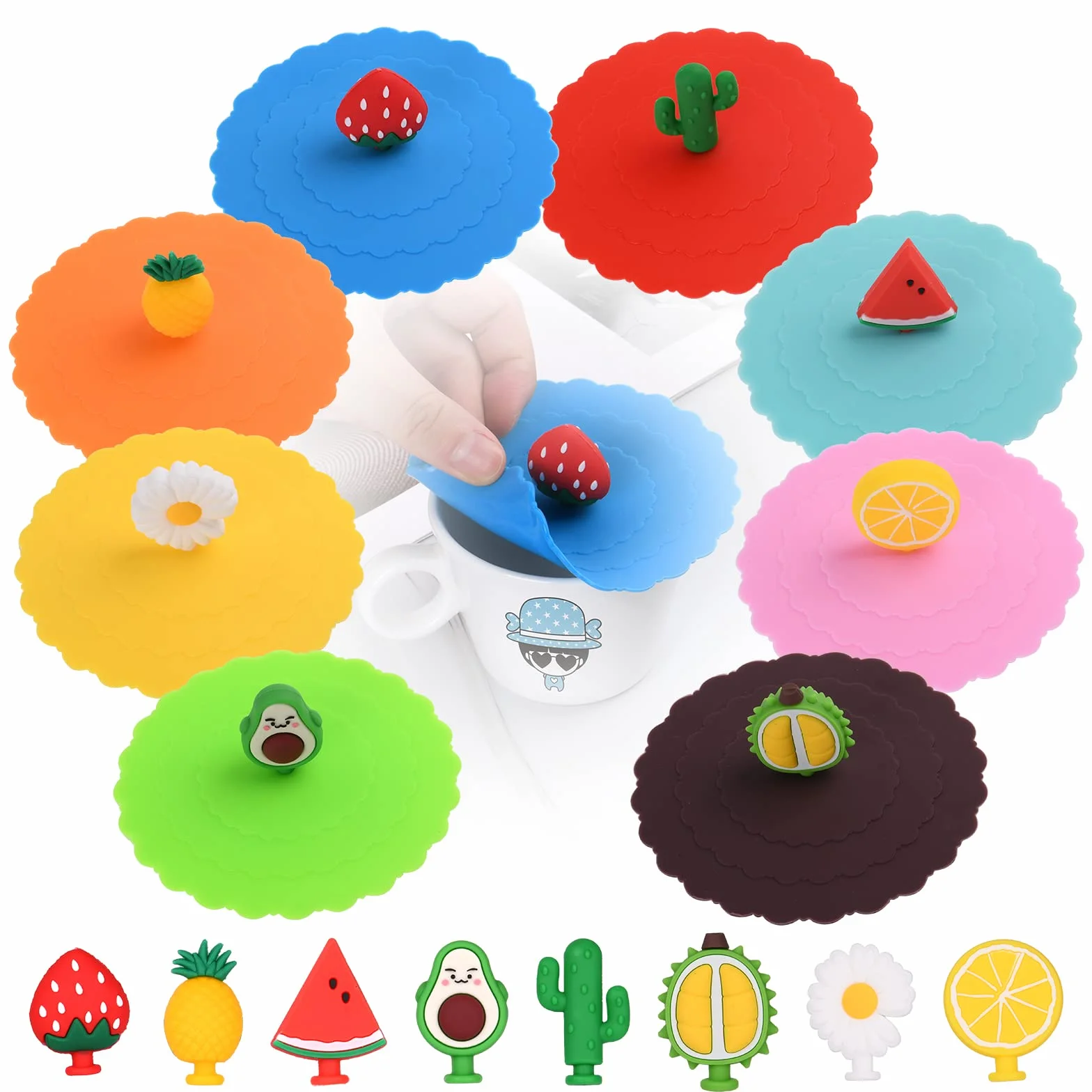 OSDUE Silicone Glass Cover, 8-częściowa silikonowa pokrywa kubka wielokrotnego użytku, antypurzylowa silikonowa szklana pokrywa kubka silikonowa, do kawy kubek piwa Szkło wina Home