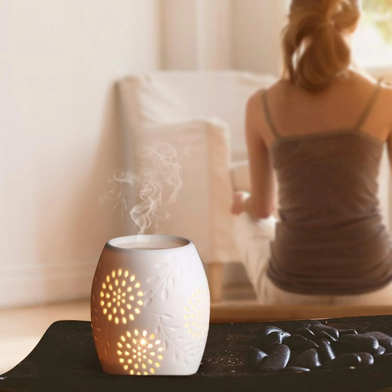 Ceramiczna lampa zapachowa tealight z uchwytem na podgrzewacze do olejków eterycznych i wosku