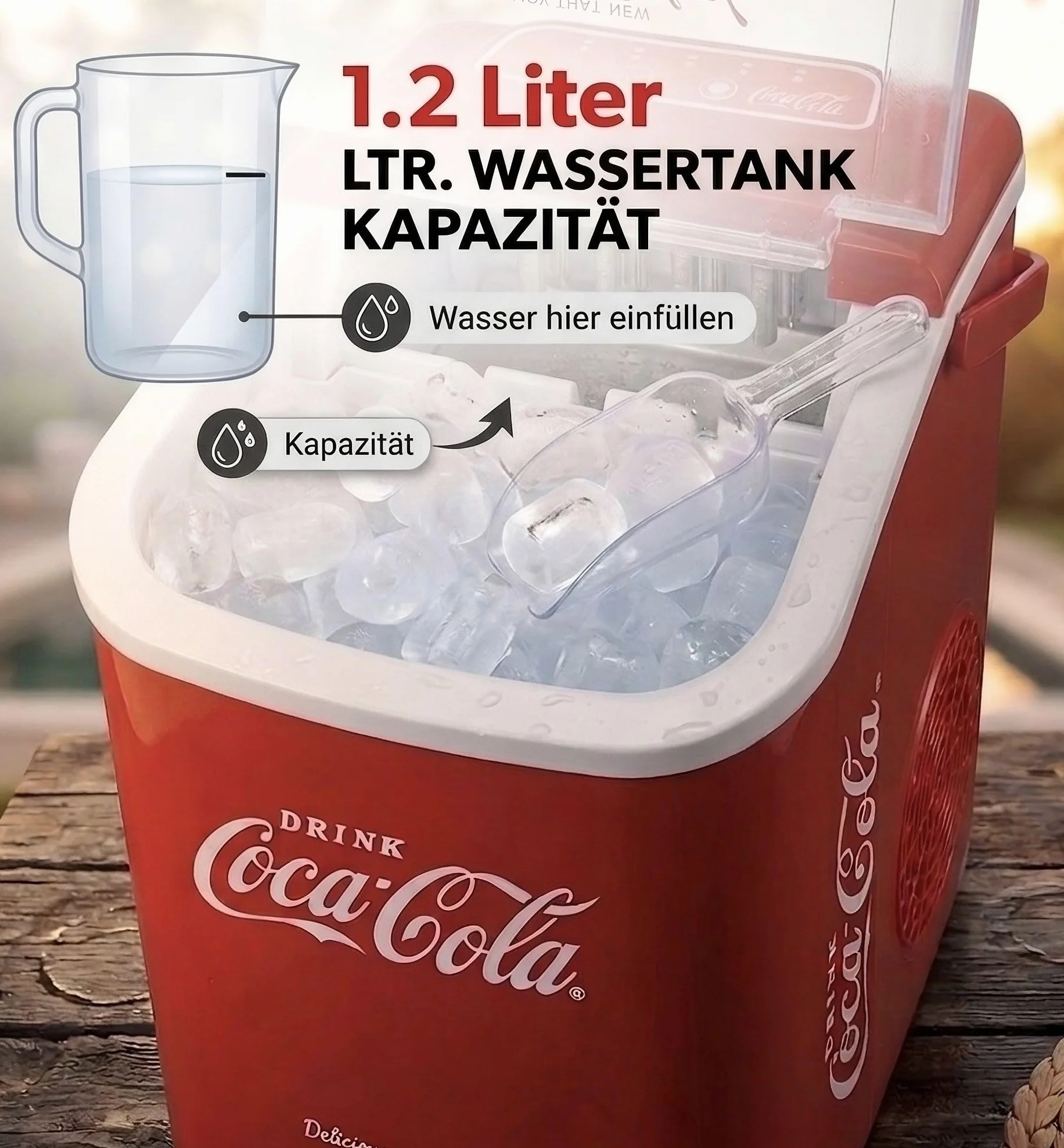Salco Coca Cola Kostkarka do lodu 10 kg/24h 2 rozmiary kostek automatyczna funkcja ostrzegawcza retro czerwień