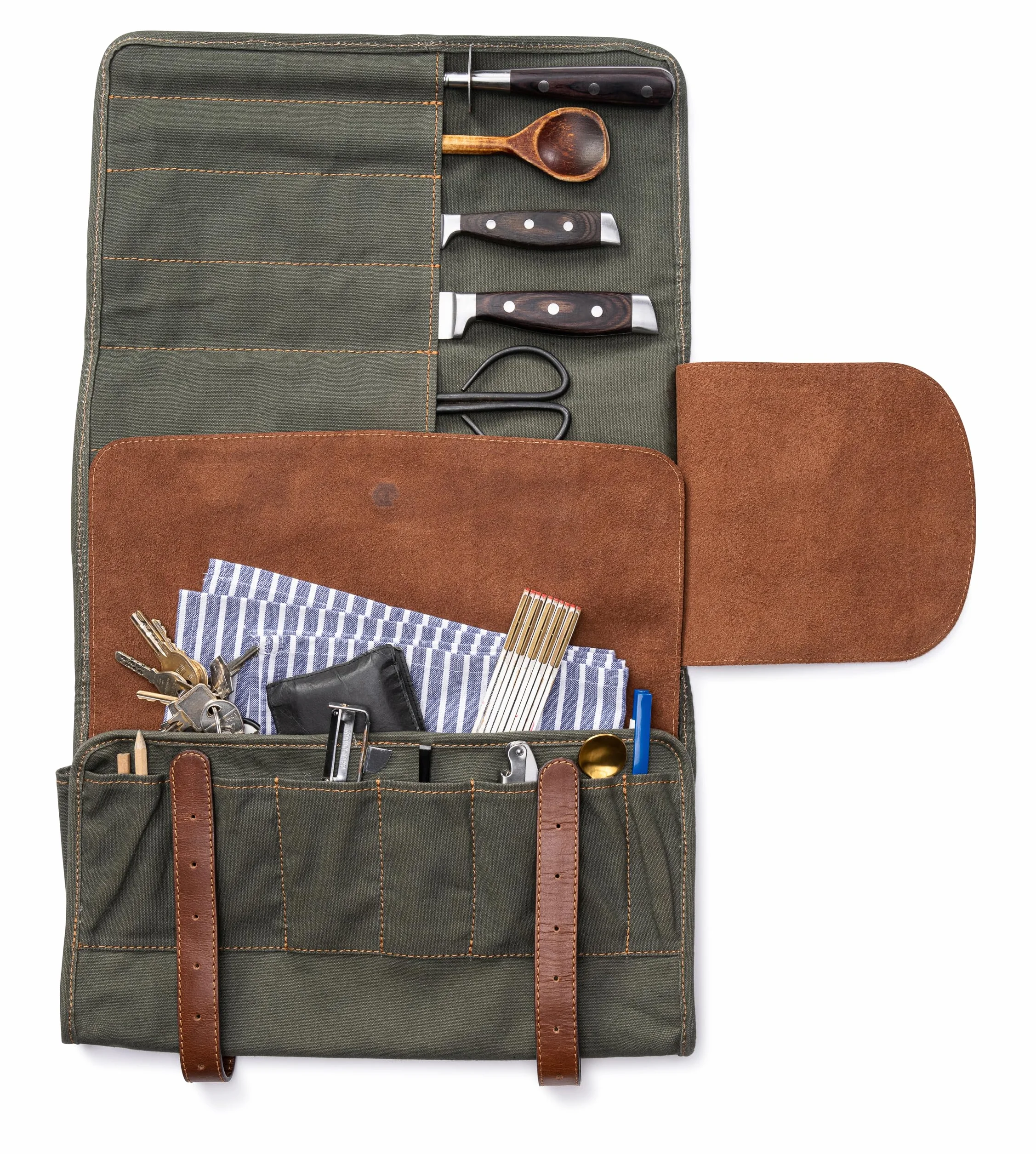 Torba na noże Angus Stoke XXL 16 przegródek płótno skóra olive green