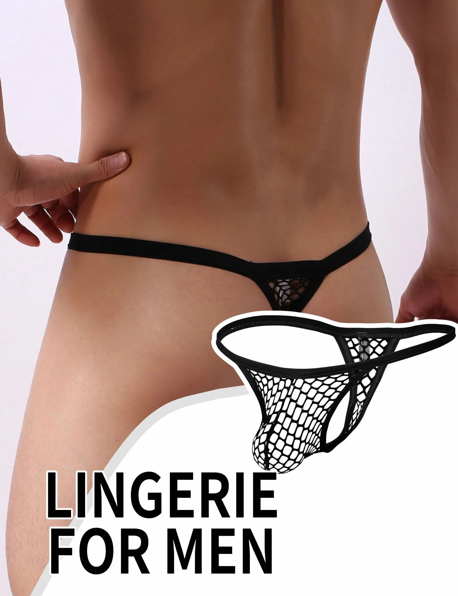 ohyeahlady Seksowne stringi męskie stringi gorące stringi męskie koronkowe siatkowe T-Back Bikini Majtki Majtki z niskim stanem z otwartym stanem