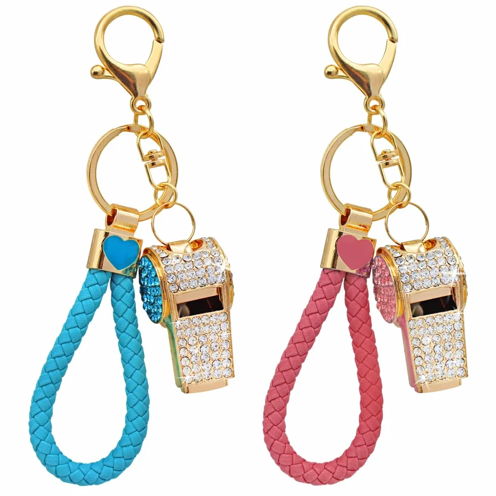 2 szt. gwizdek breloki, kryształowy gwizdek z kryształem górskim, gwizdek, z łańcuszkiem do torby, akcesoria, wisiorek, torebka, ozdoba, ozdoby, 2 szt, Różowy, niebieski, 18 * 11 * 12.5