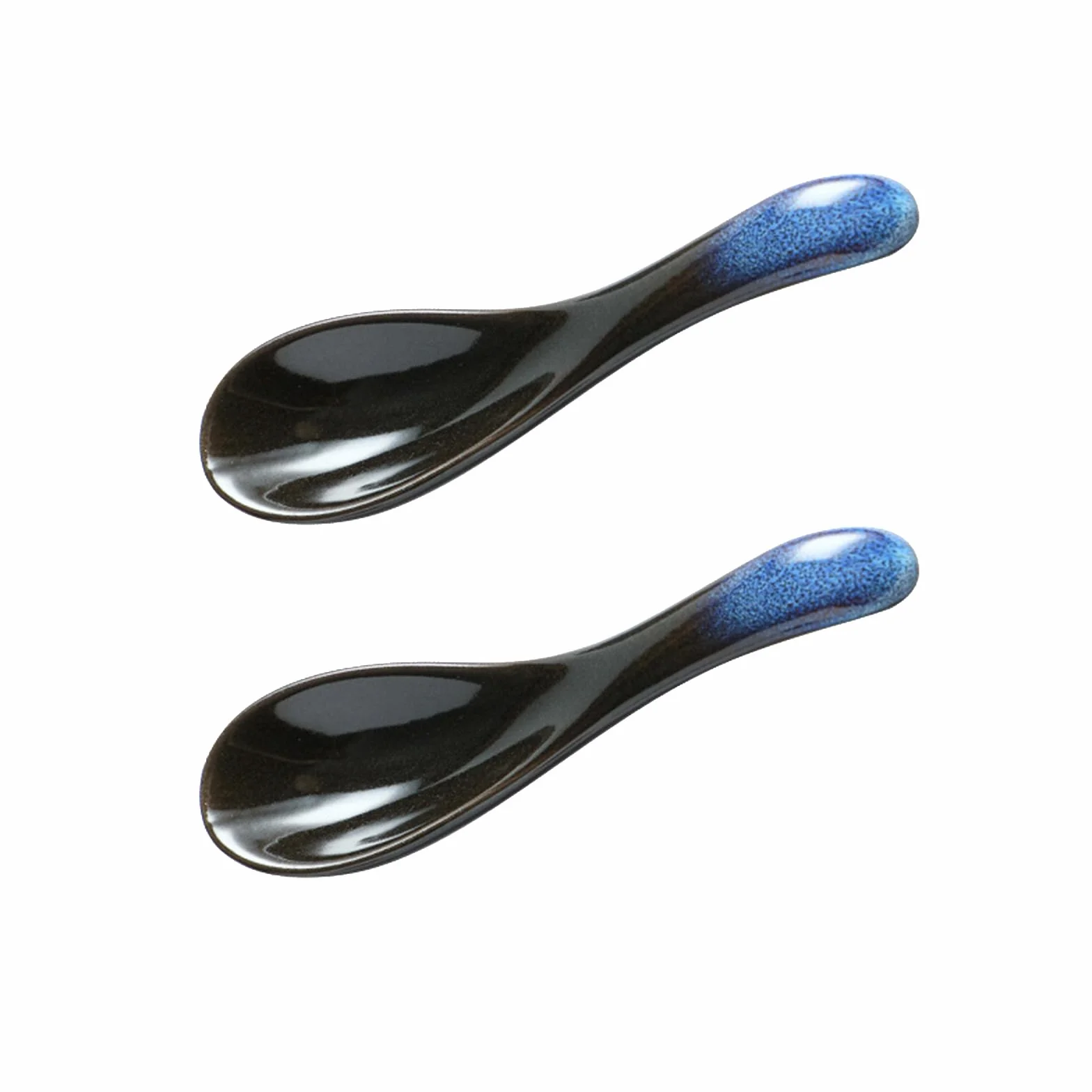 Japońskie niebieskie ceramiczne łyżki do zupy ramen, porcelanowe chińskie łyżki retro, zestaw 2 sztuk