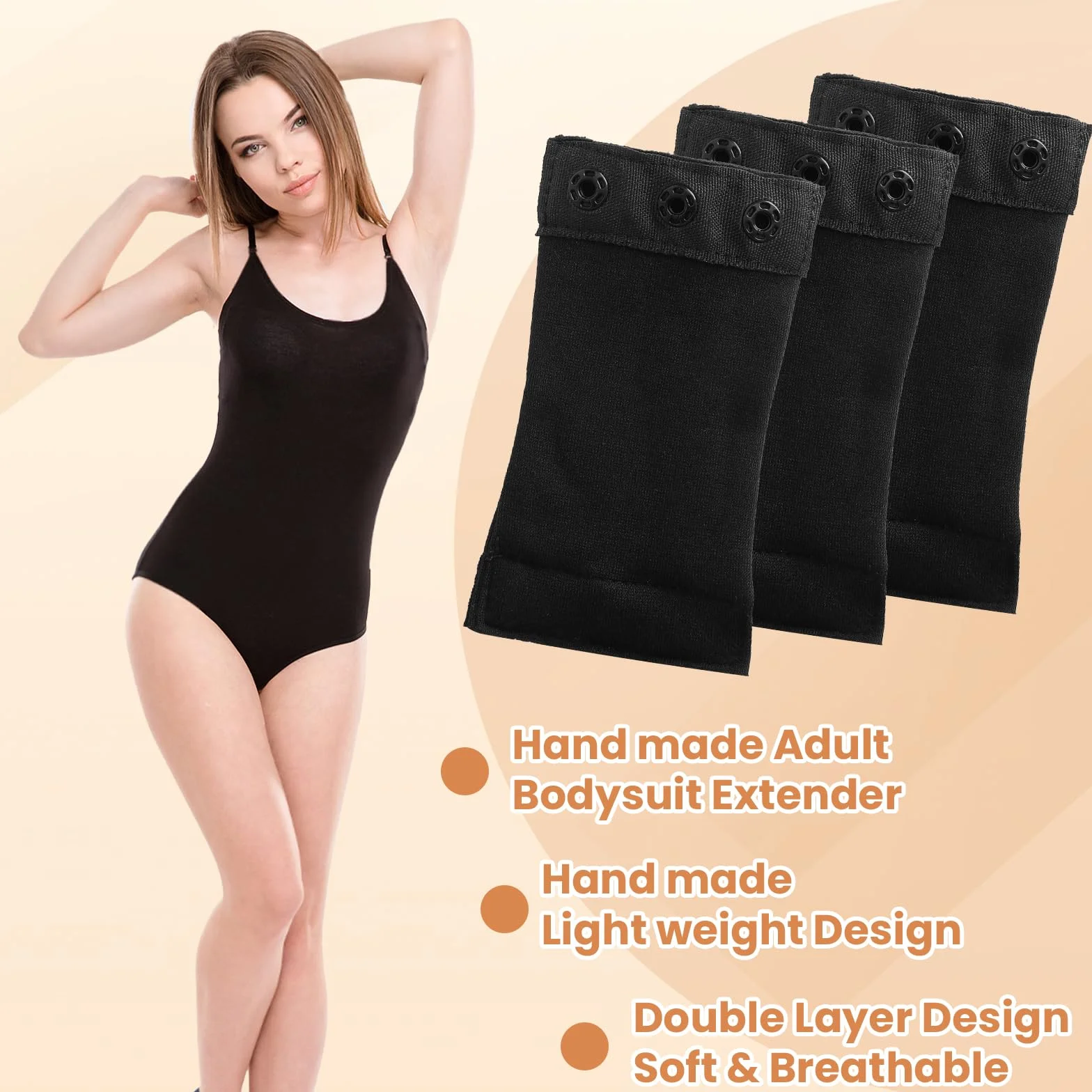 4szt. Przedłużacz do body damskiego z 3 plastikowymi zatrzaskami, regulowany, do body redukcyjnych kobiet i modelujących sylwetki, kompatybilny z shapewear, czarne body i body damskie z długim