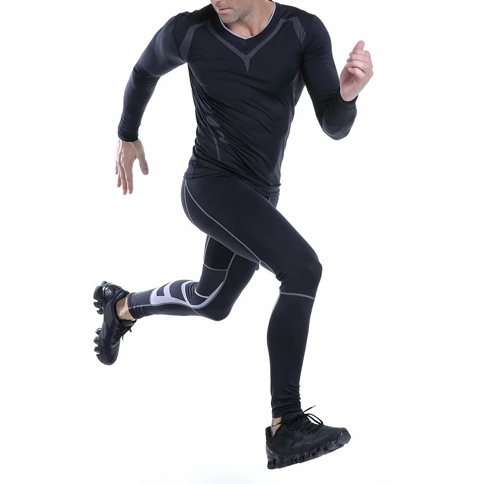 AMZSPORT Męskie spodnie kompresyjne sportowe legginsy do biegania warstwa bazowa spodnie do biegania