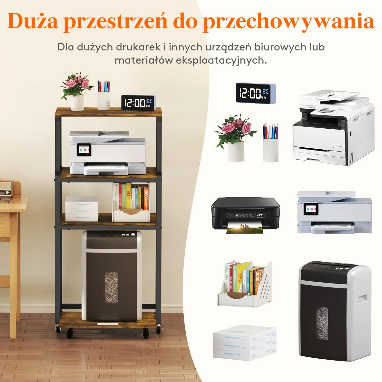 Lifewit 4-poziomowy stojak na drukarkę z kółkami, regulowaną półką, rdzawy brąz