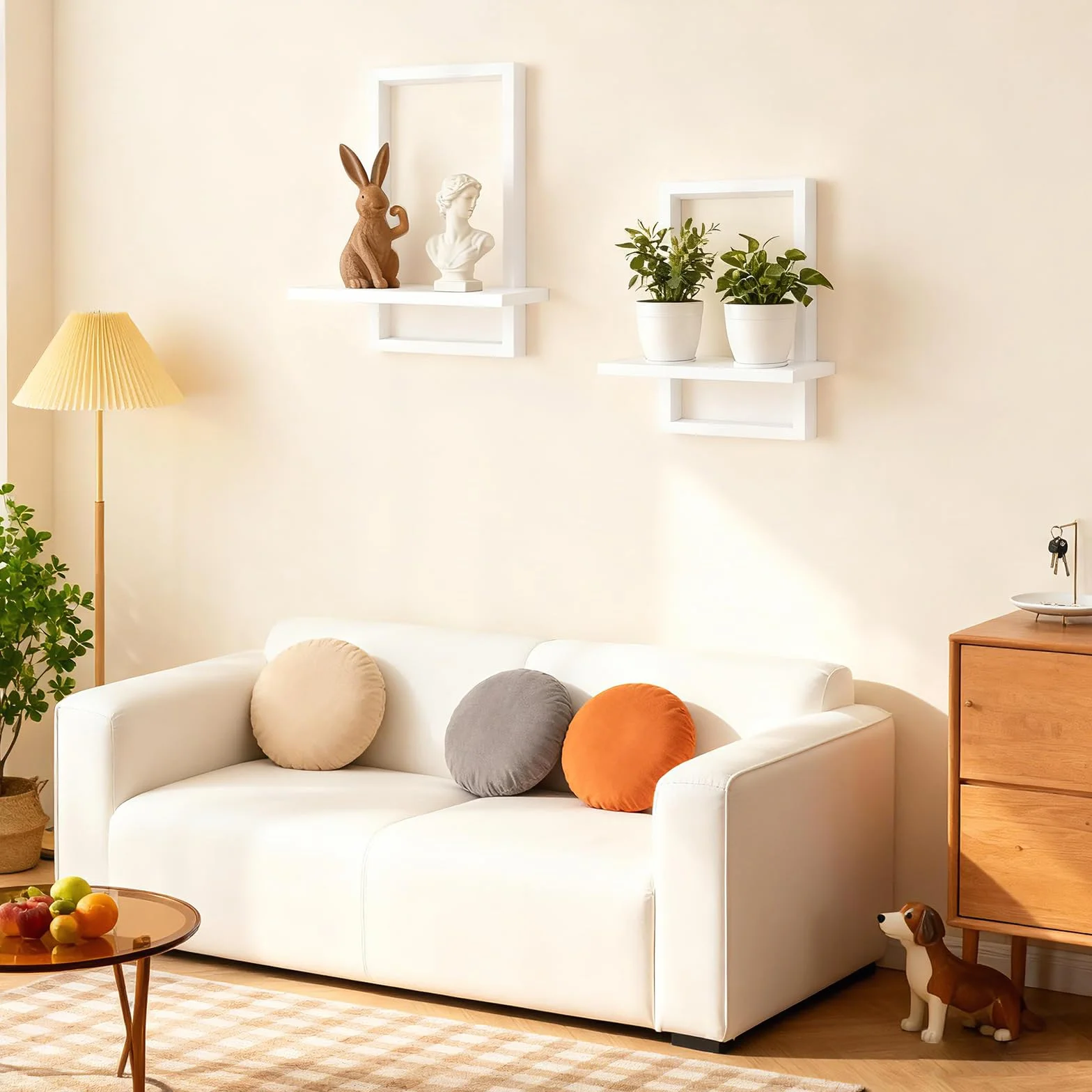 YiYa Drewniane półki ścienne boho 2 szt. białe