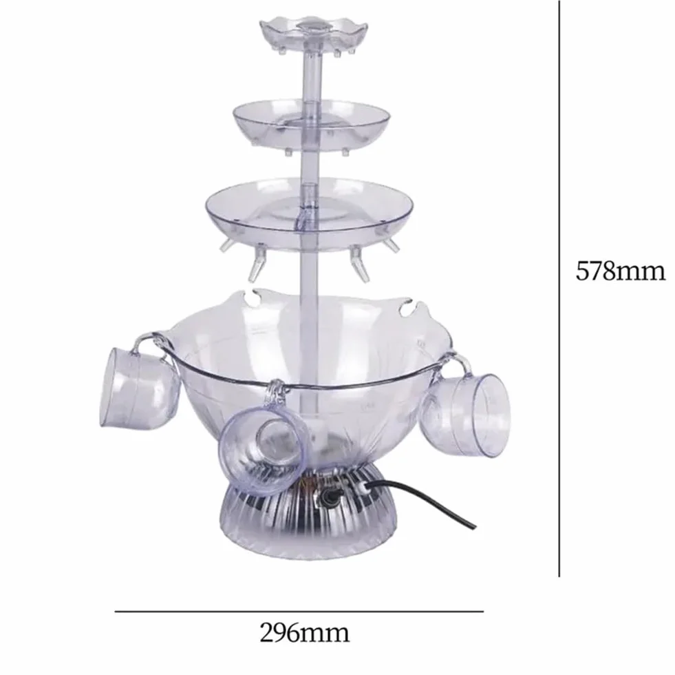 3-poziomowa fontanna imprezowa akrylowa 4L z 5 kubkami 175 ml LED